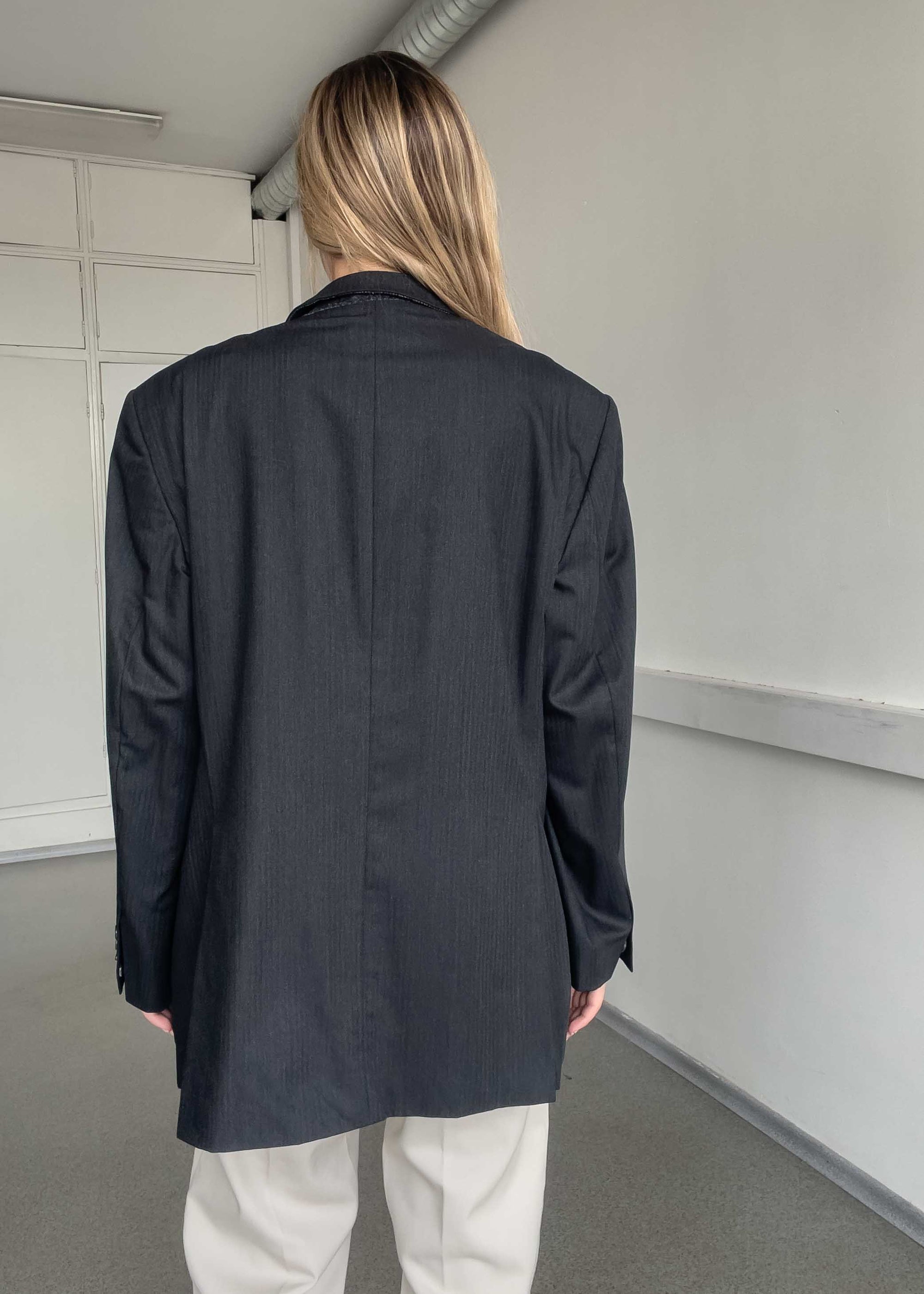 Vintage Grey Stripy Oversized Blazer