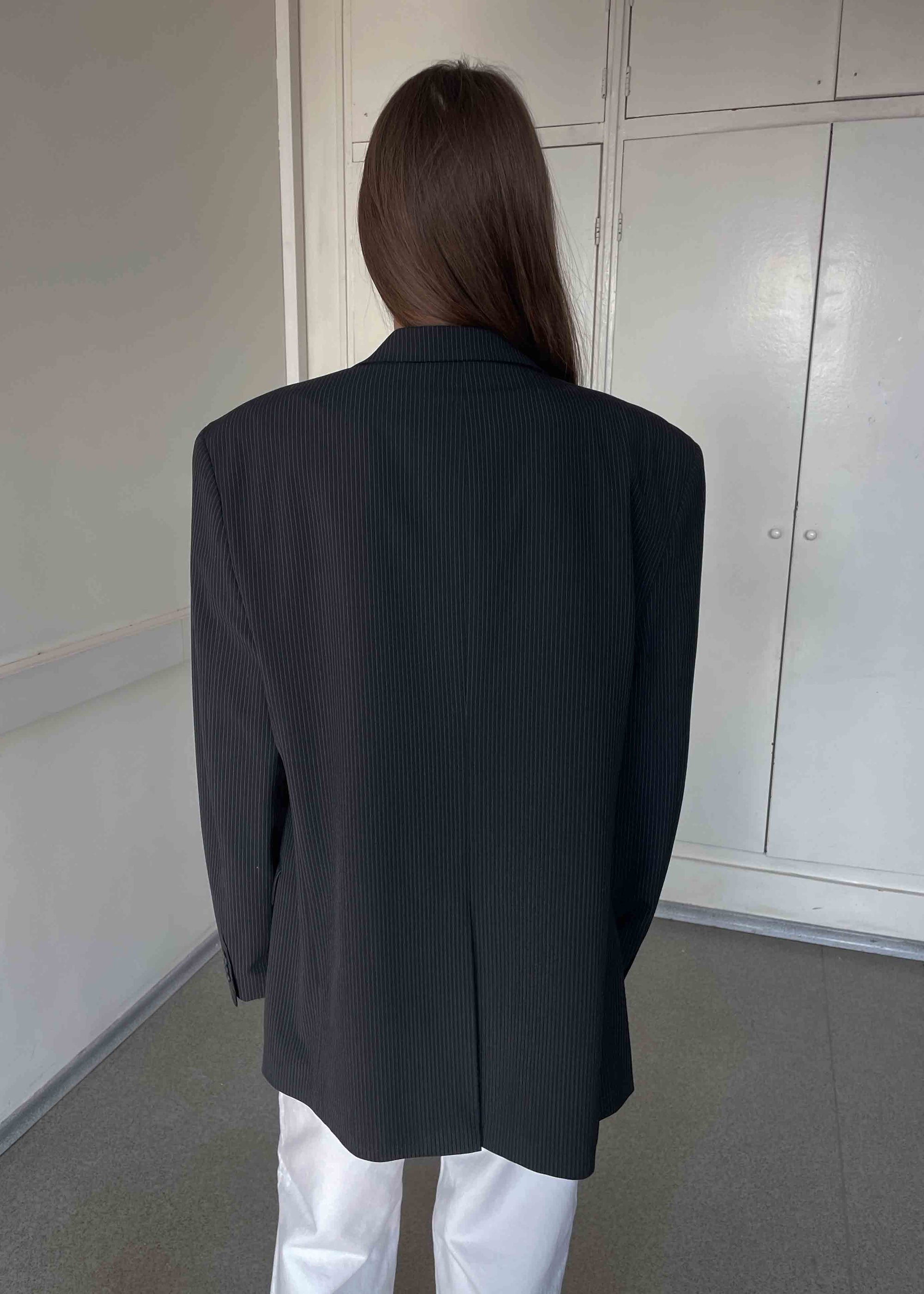 Vintage Black Striped Oversized Blazer