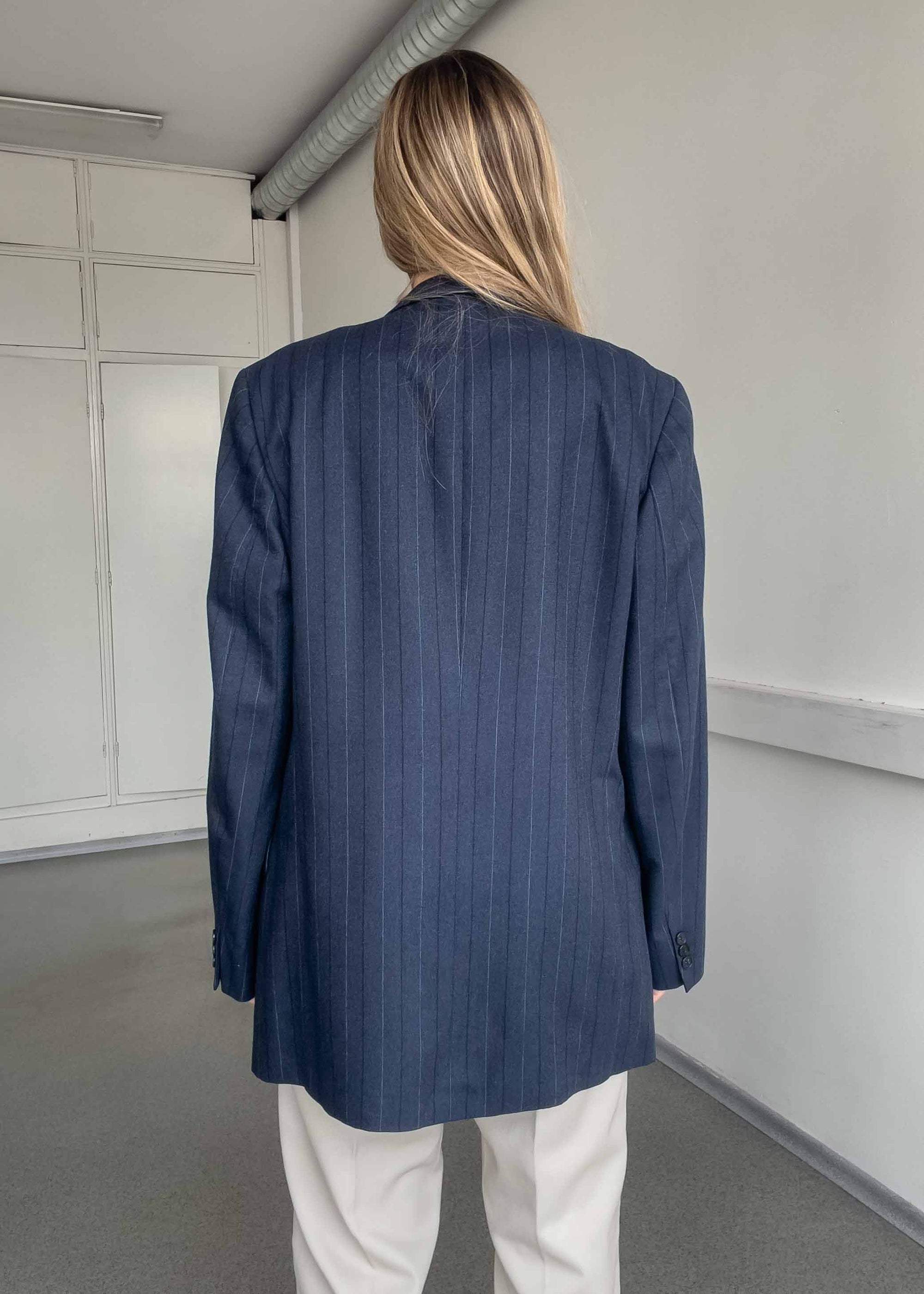 Vintage Blue Stripy Oversized Double Breasted Blazer