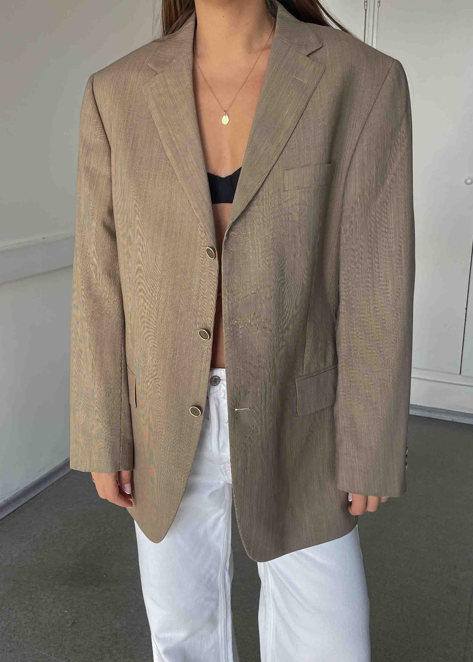 Vintage Cream Striped Oversized Blazer