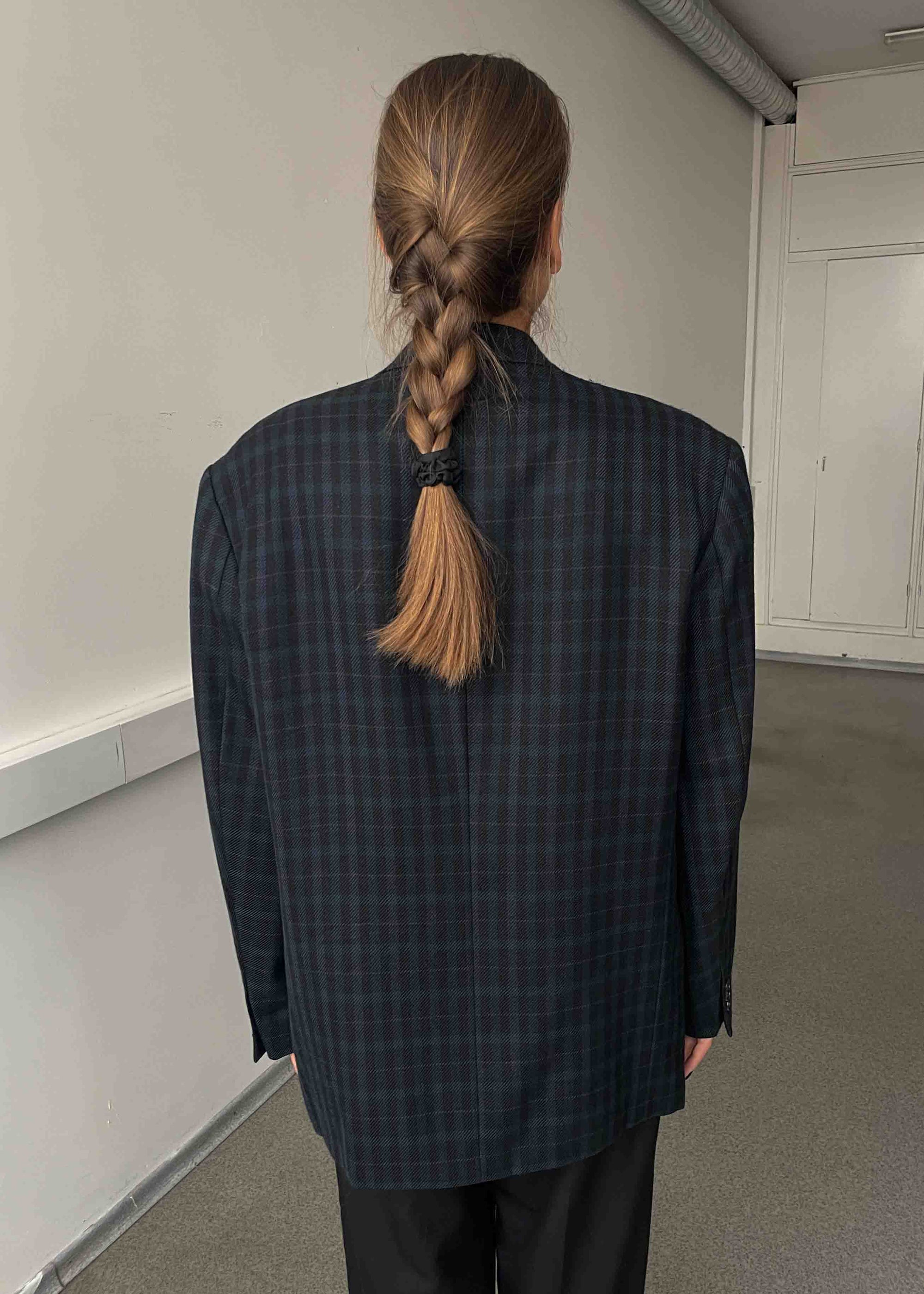 Vintage Dark Blue/Green Checked Oversized Blazer