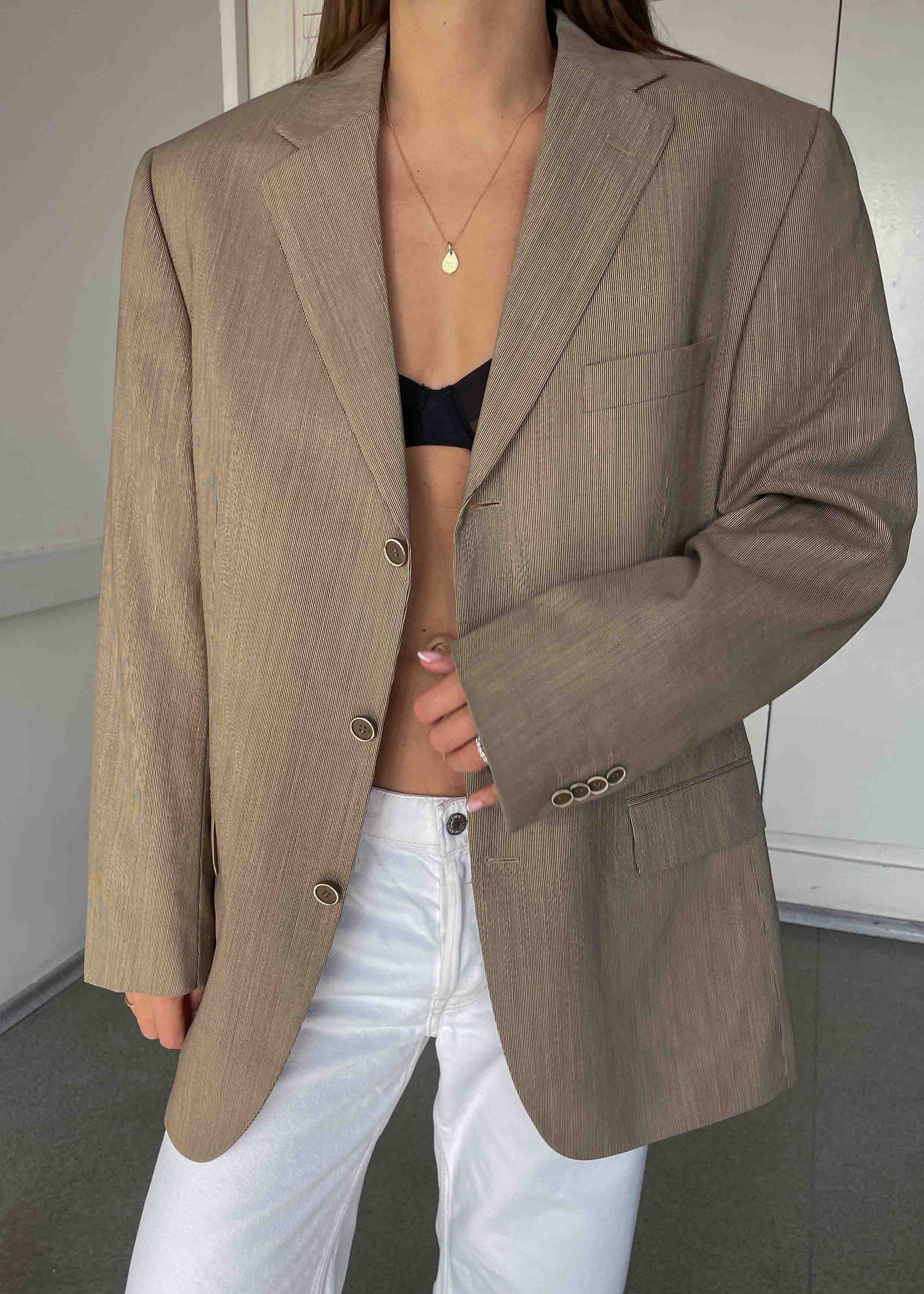 Vintage Cream Striped Oversized Blazer