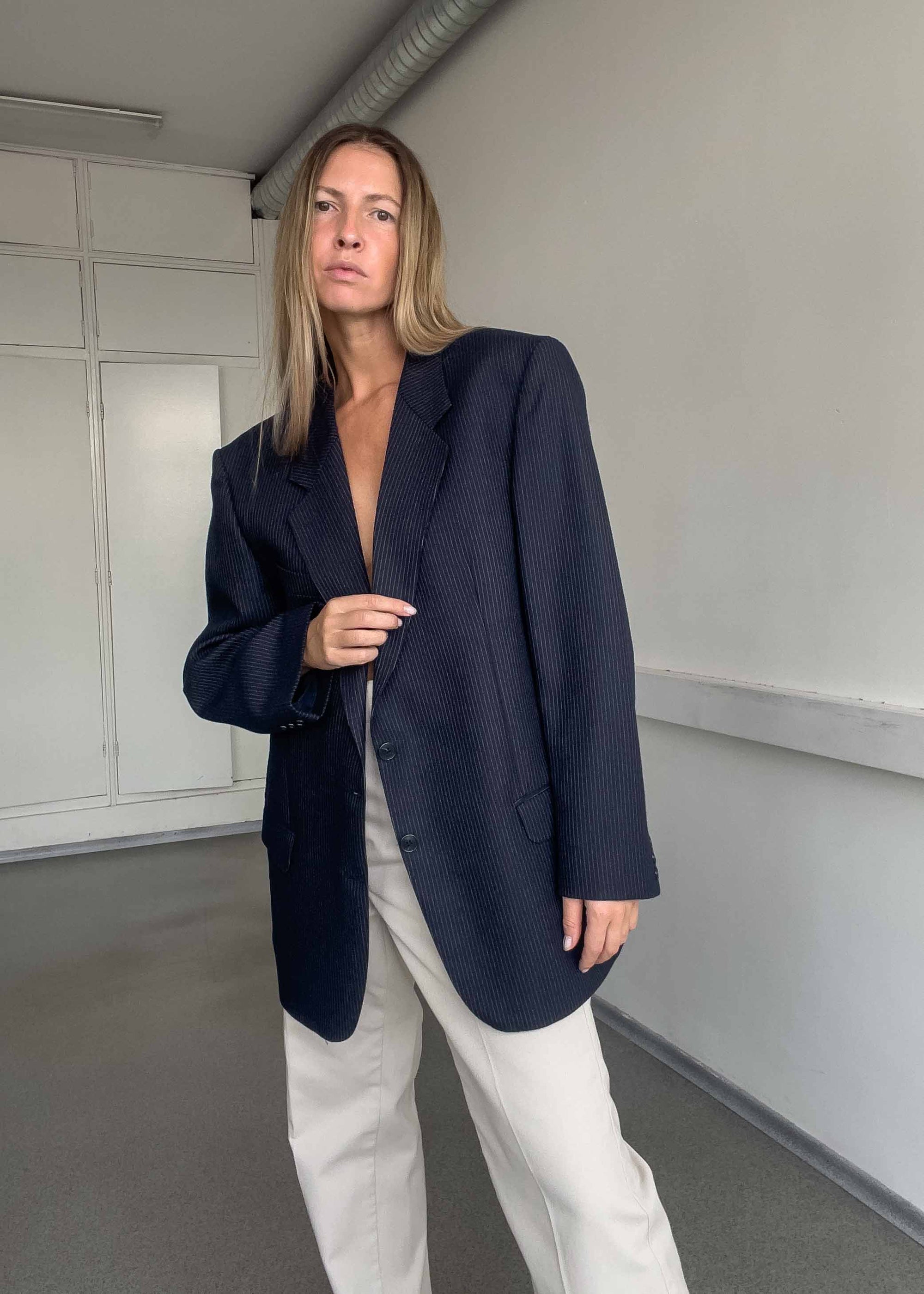 Vintage Blue Stripy Oversized Blazer