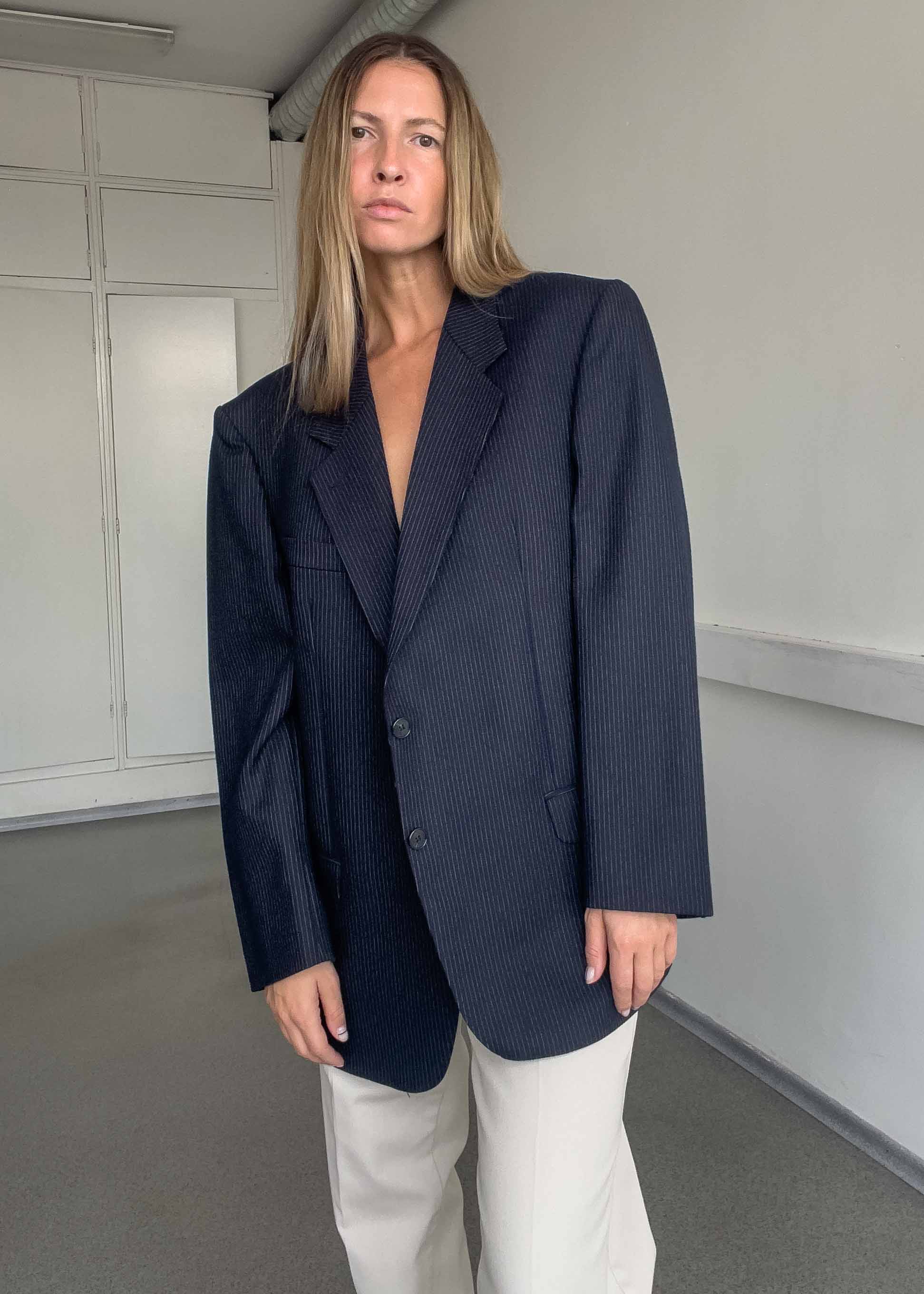 Vintage Blue Stripy Oversized Blazer