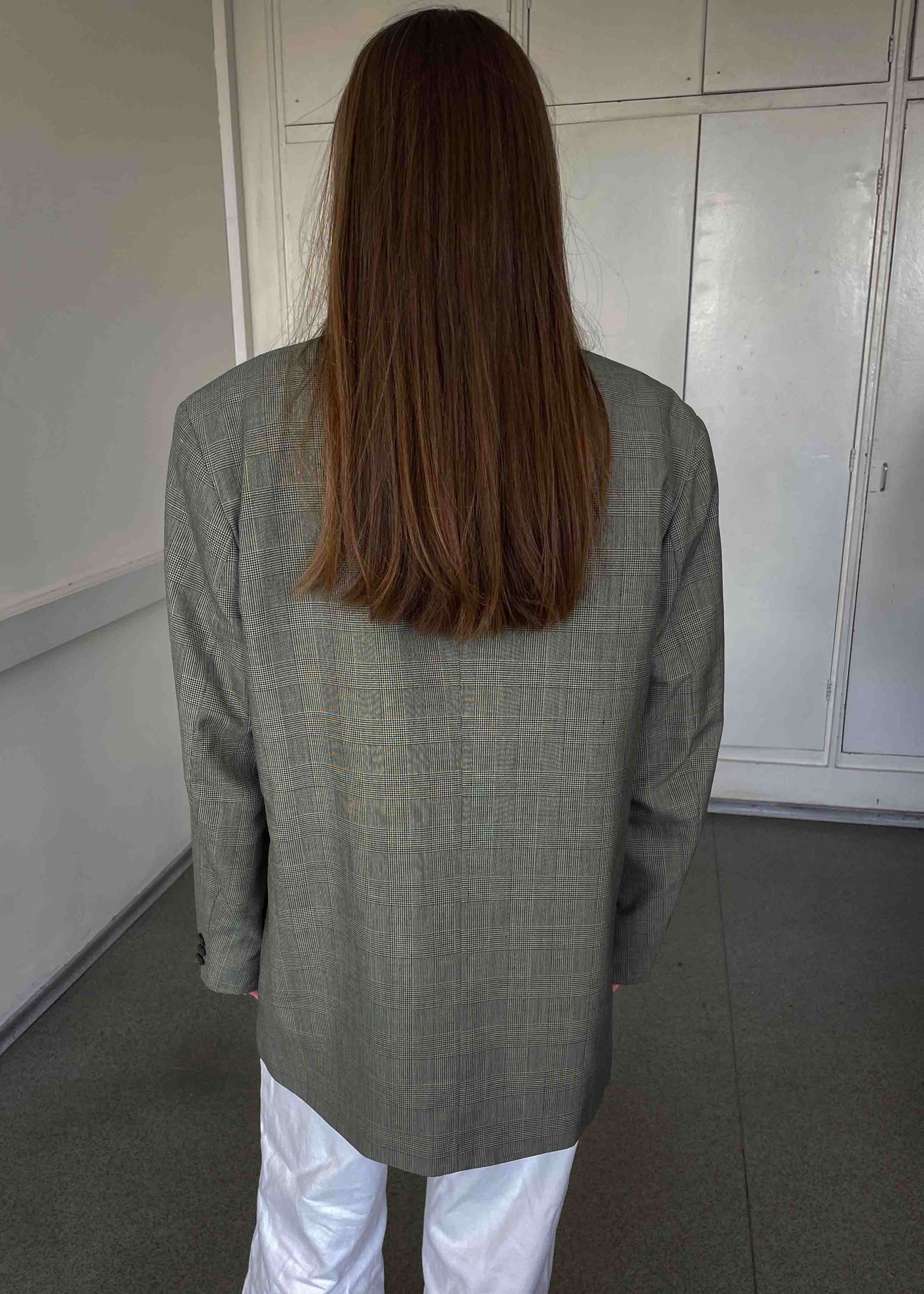 Vintage Sage Green Checked Oversized Blazer