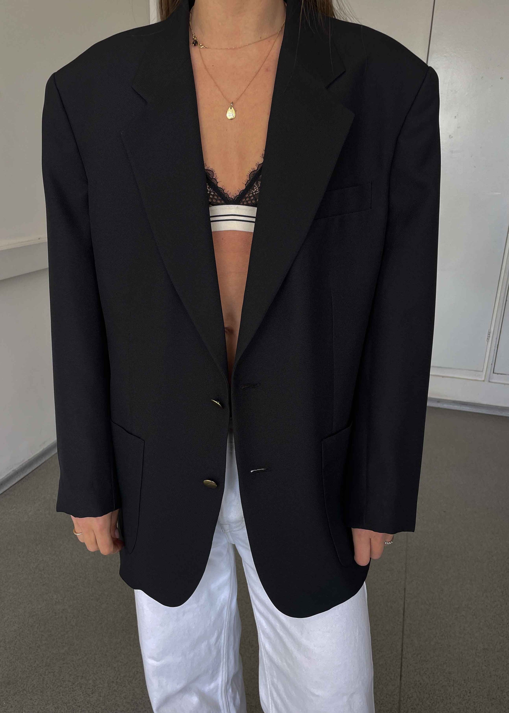 Vintage Black Oversized Blazer with Metal Buttons