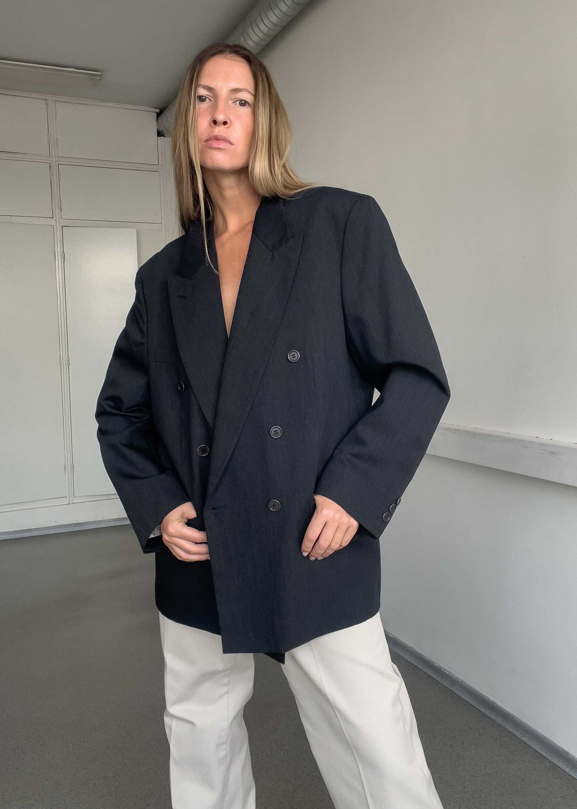 Vintage Grey Oversized Double Breasted Blazer
