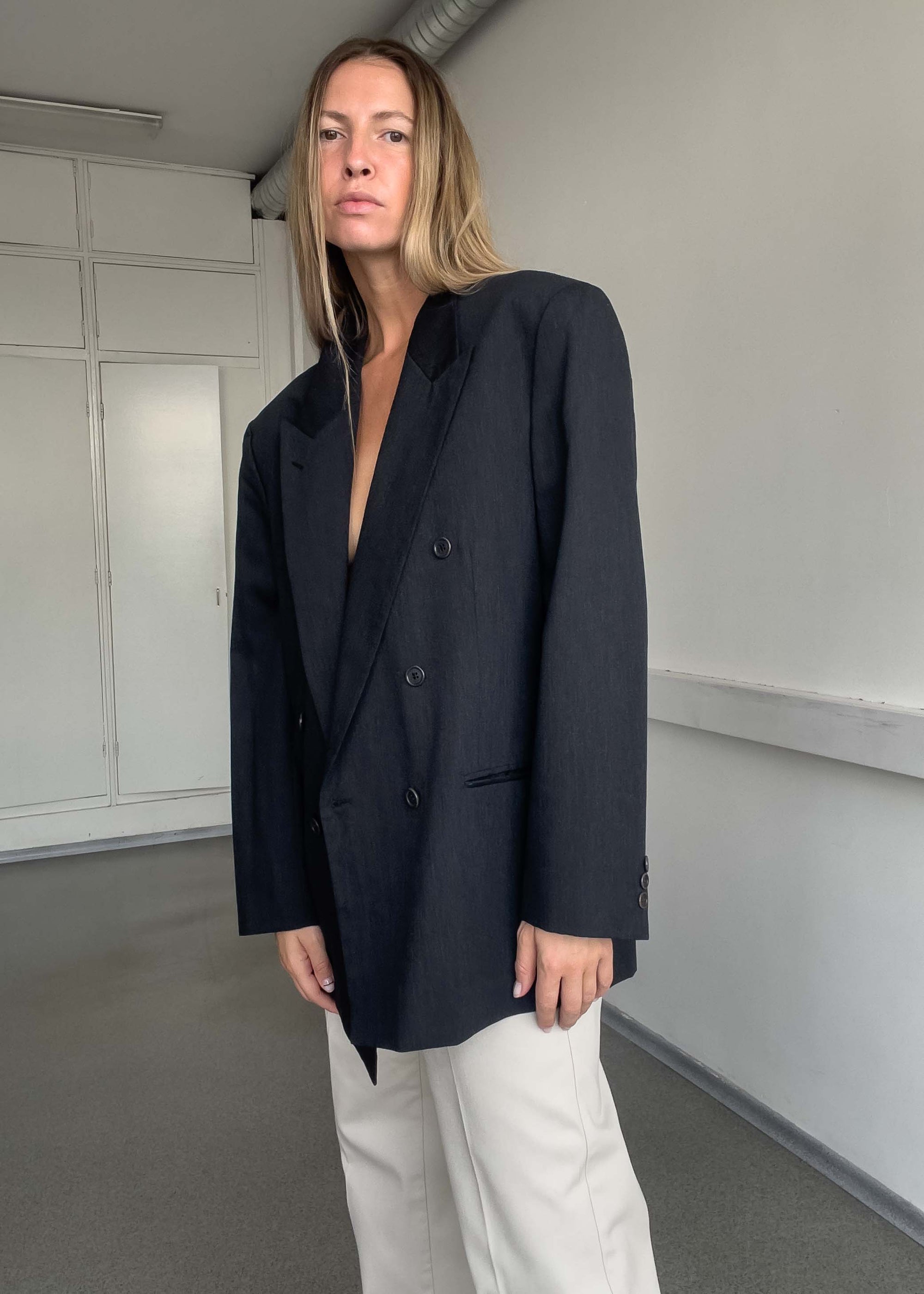 Vintage Grey Oversized Double Breasted Blazer