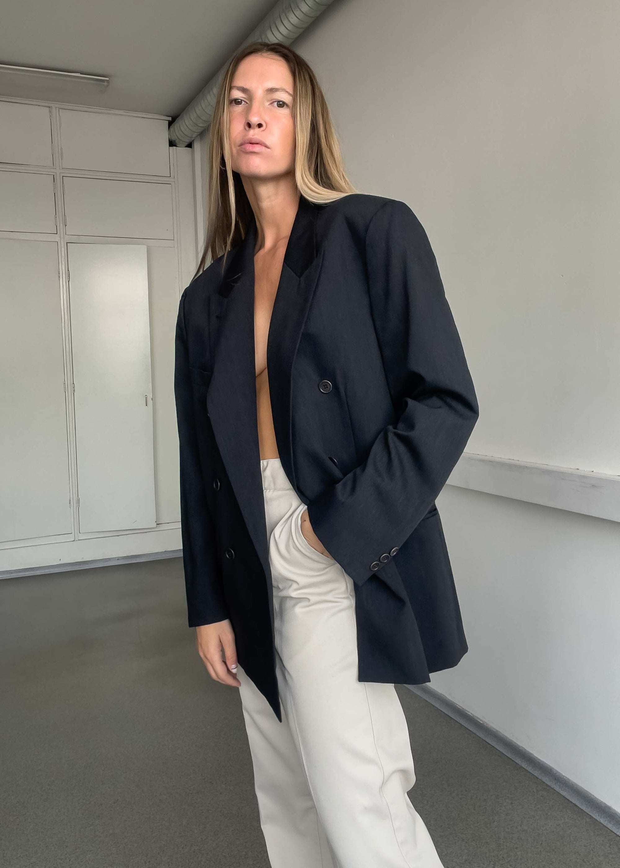 Vintage Grey Oversized Double Breasted Blazer