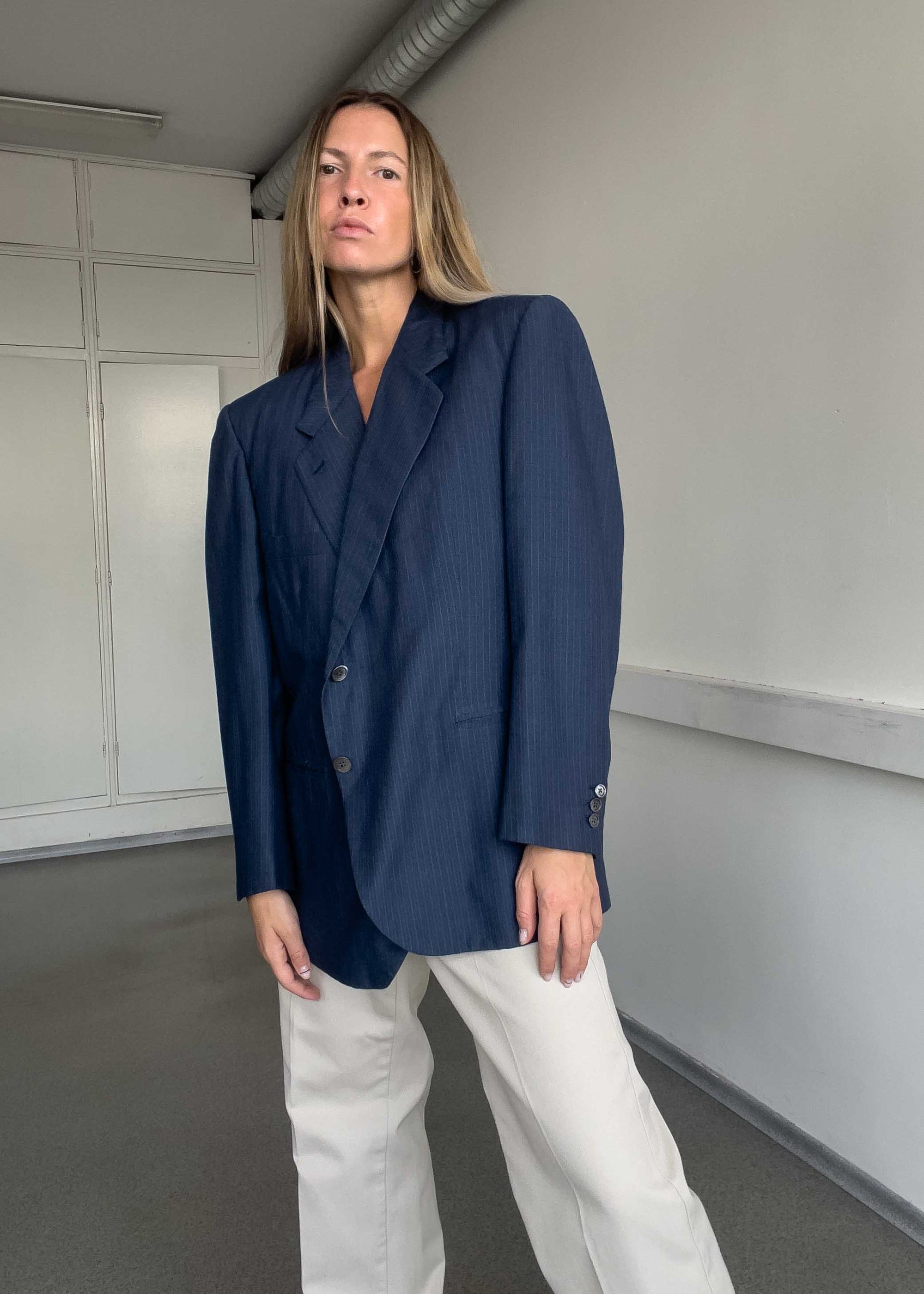 Vintage Blue Stripy Oversized Blazer