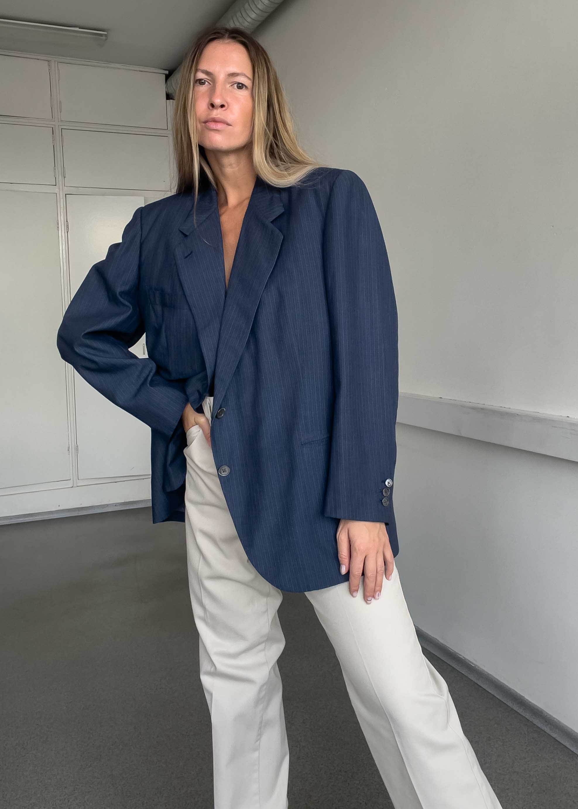 Vintage Blue Stripy Oversized Blazer