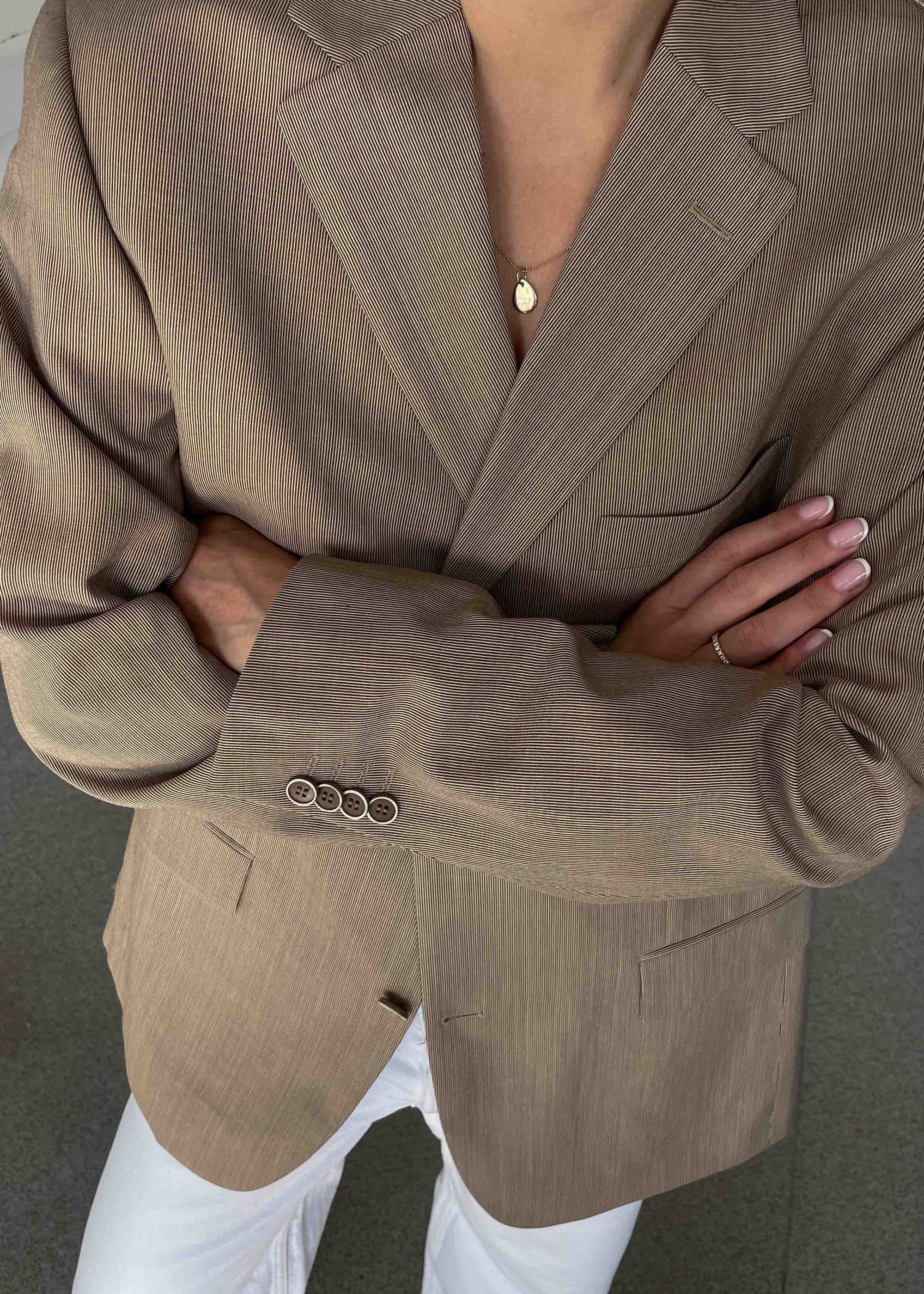 Vintage Cream Striped Oversized Blazer