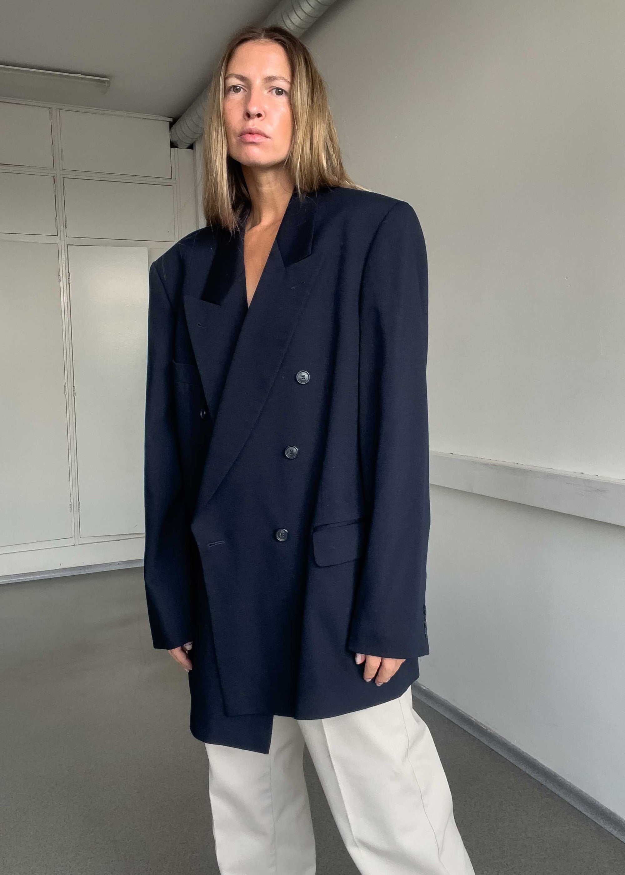 Vintage Blue Oversized Double Breasted Blazer