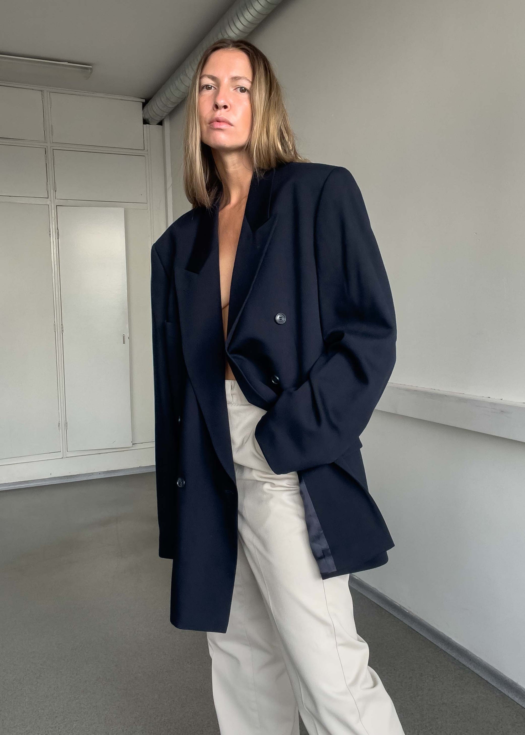 Vintage Blue Oversized Double Breasted Blazer