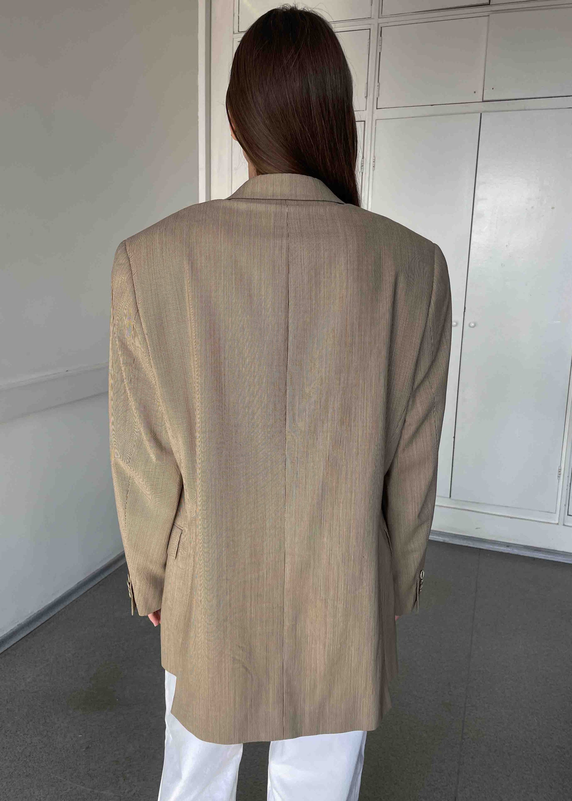 Vintage Cream Striped Oversized Blazer