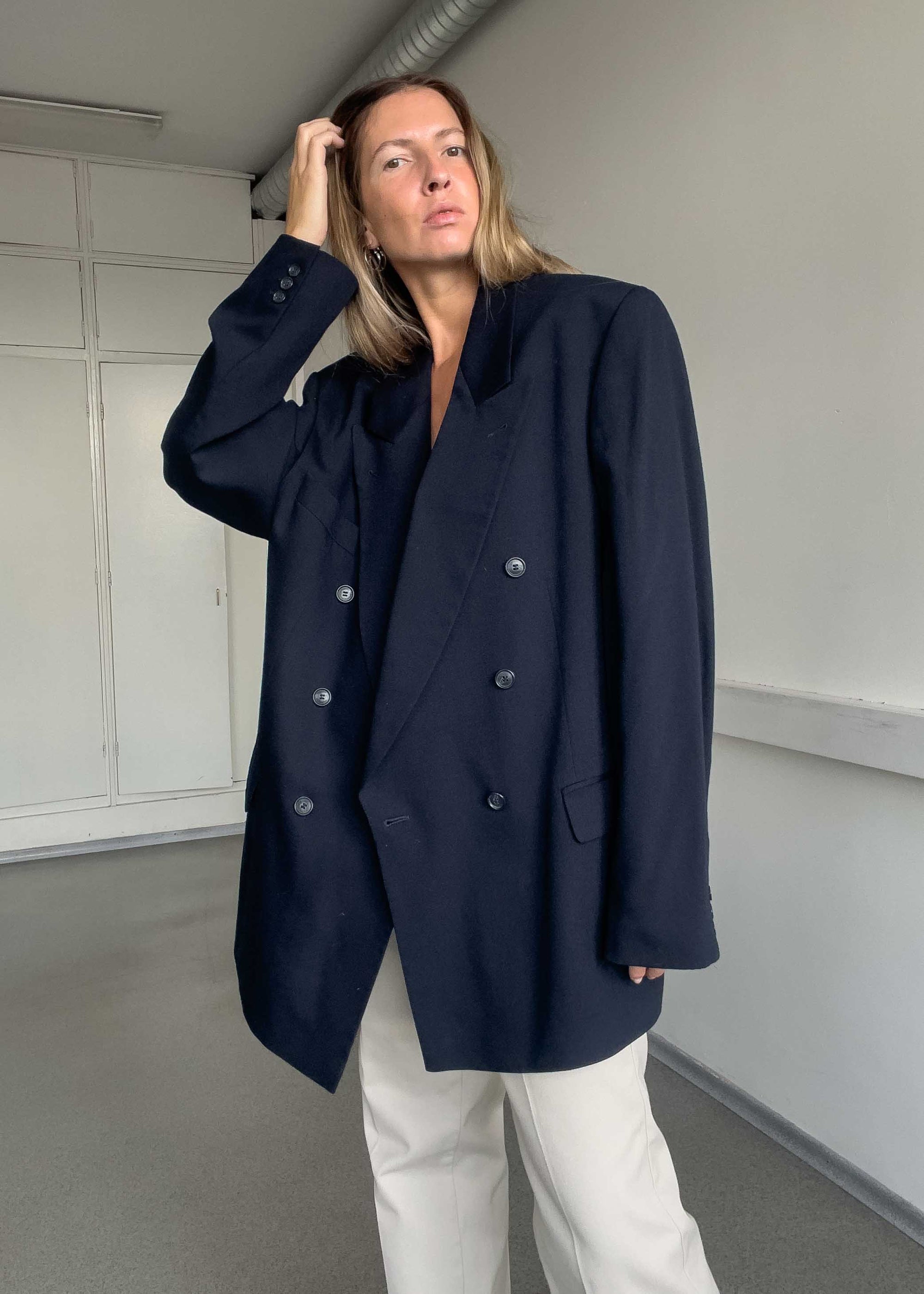 Vintage Blue Oversized Double Breasted Blazer