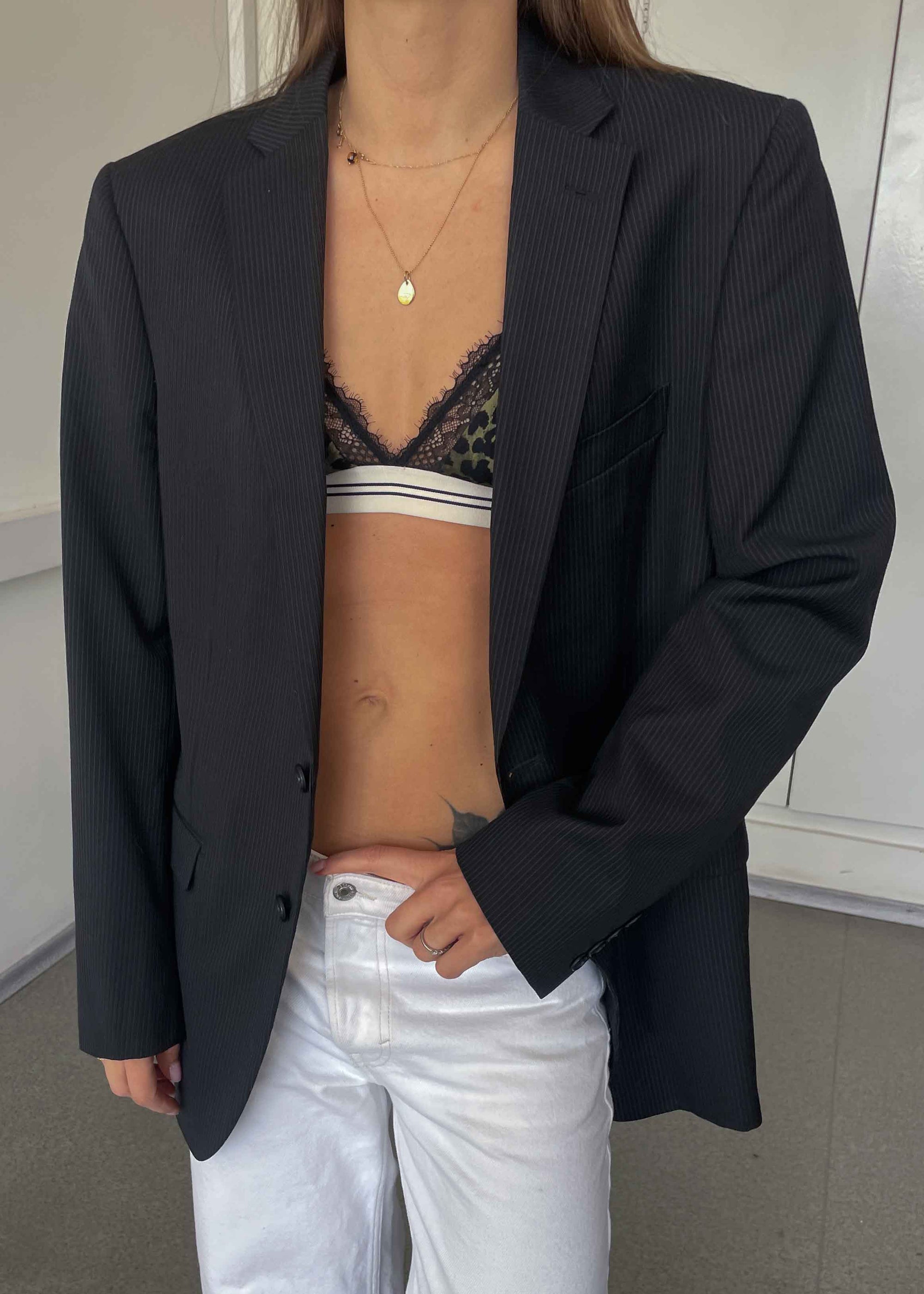 Vintage Black Striped Oversized Blazer