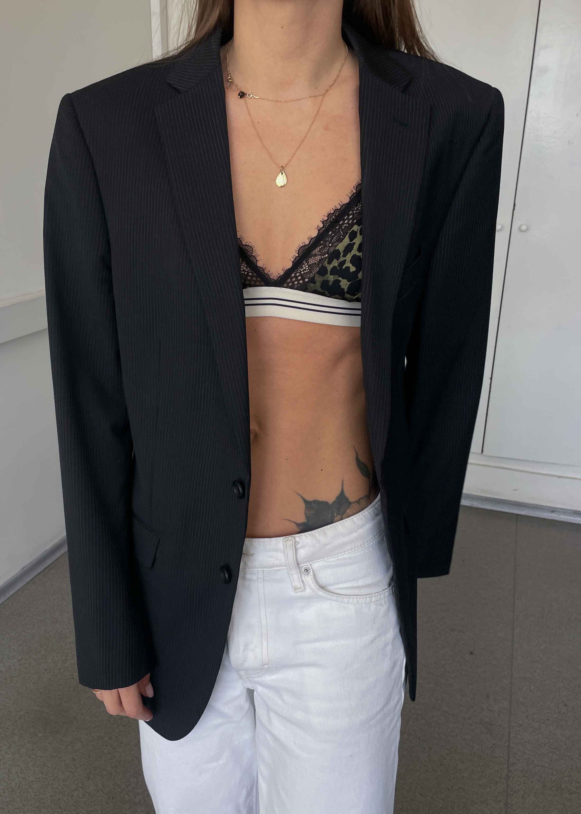Vintage Black Striped Oversized Blazer