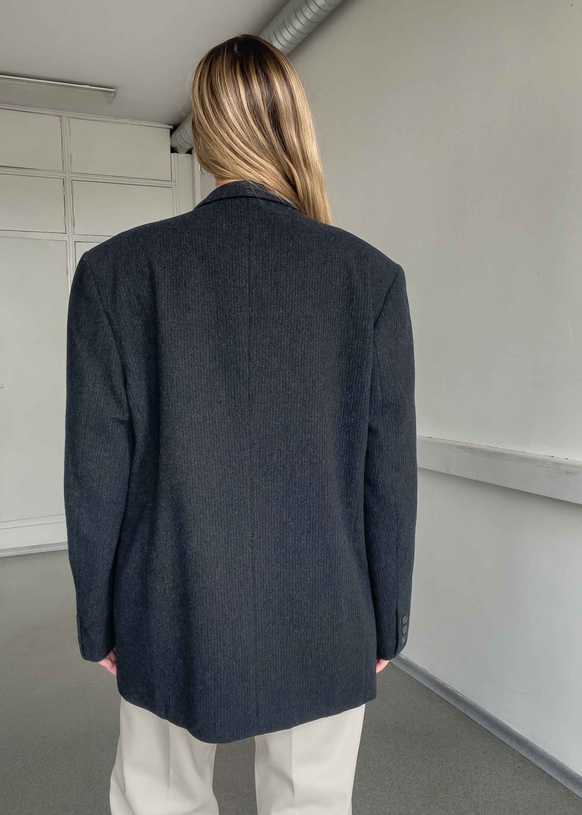 Vintage Grey Brushed Wool Oversized Blazer