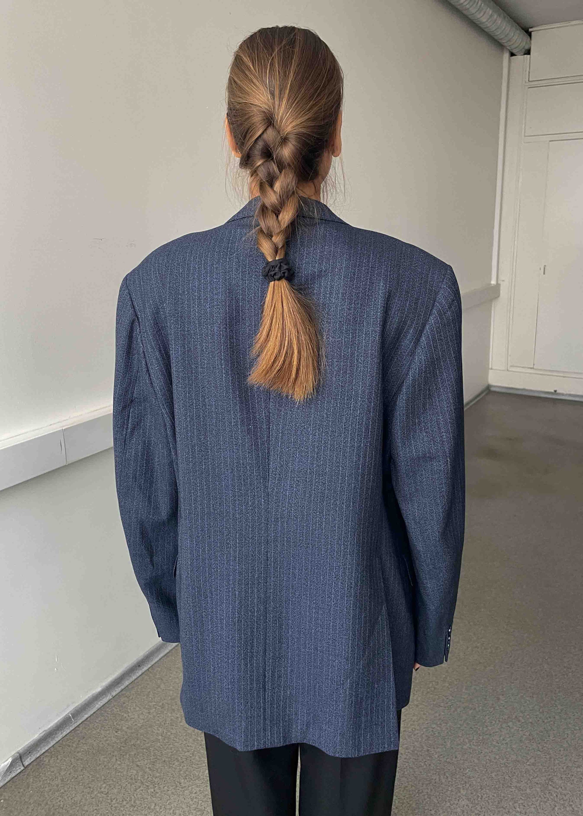 Vintage Blue Striped Oversized 100% WOOL Blazer