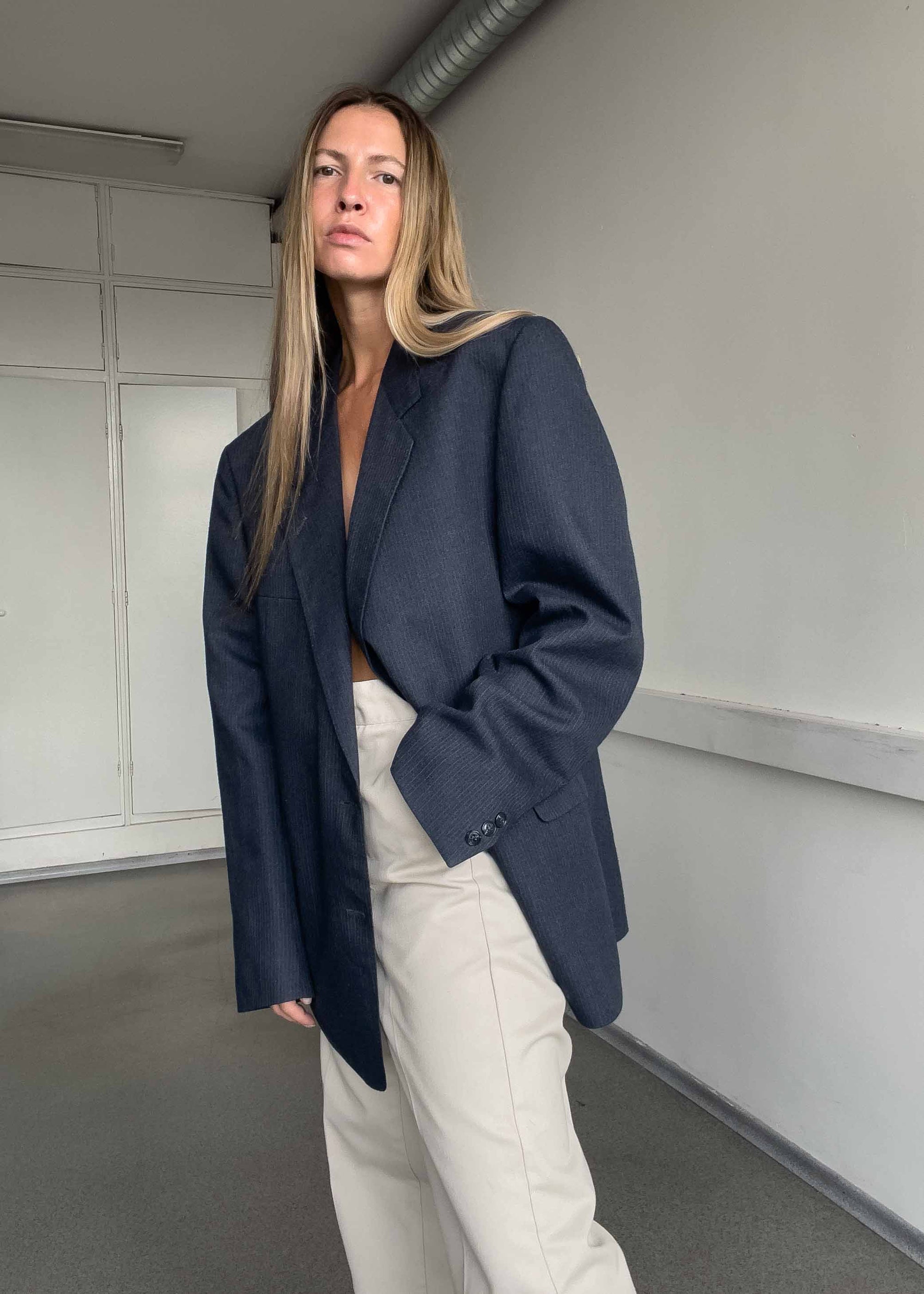 Vintage Blue Stripy Oversized Blazer