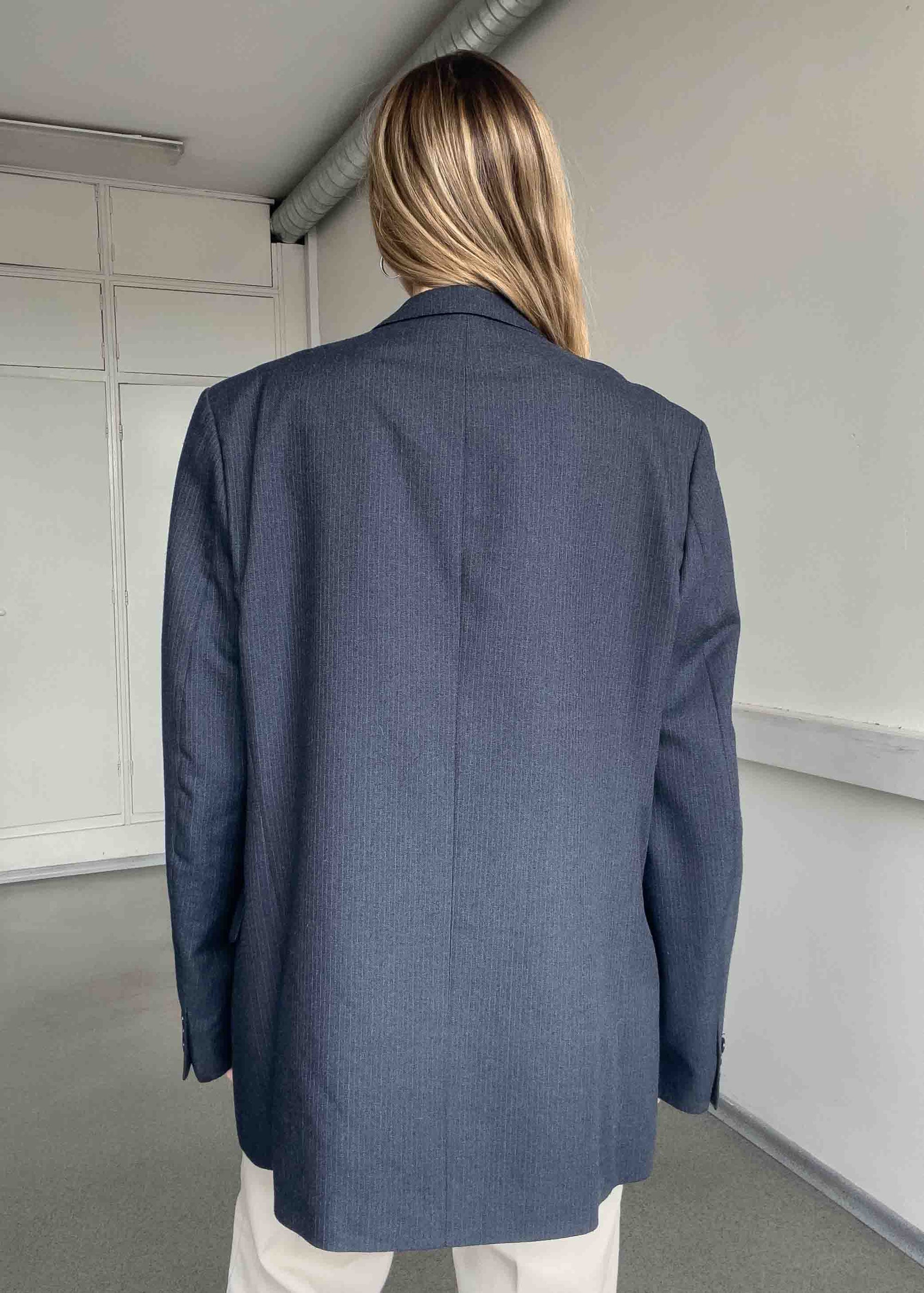 Vintage Blue Stripy Oversized Blazer