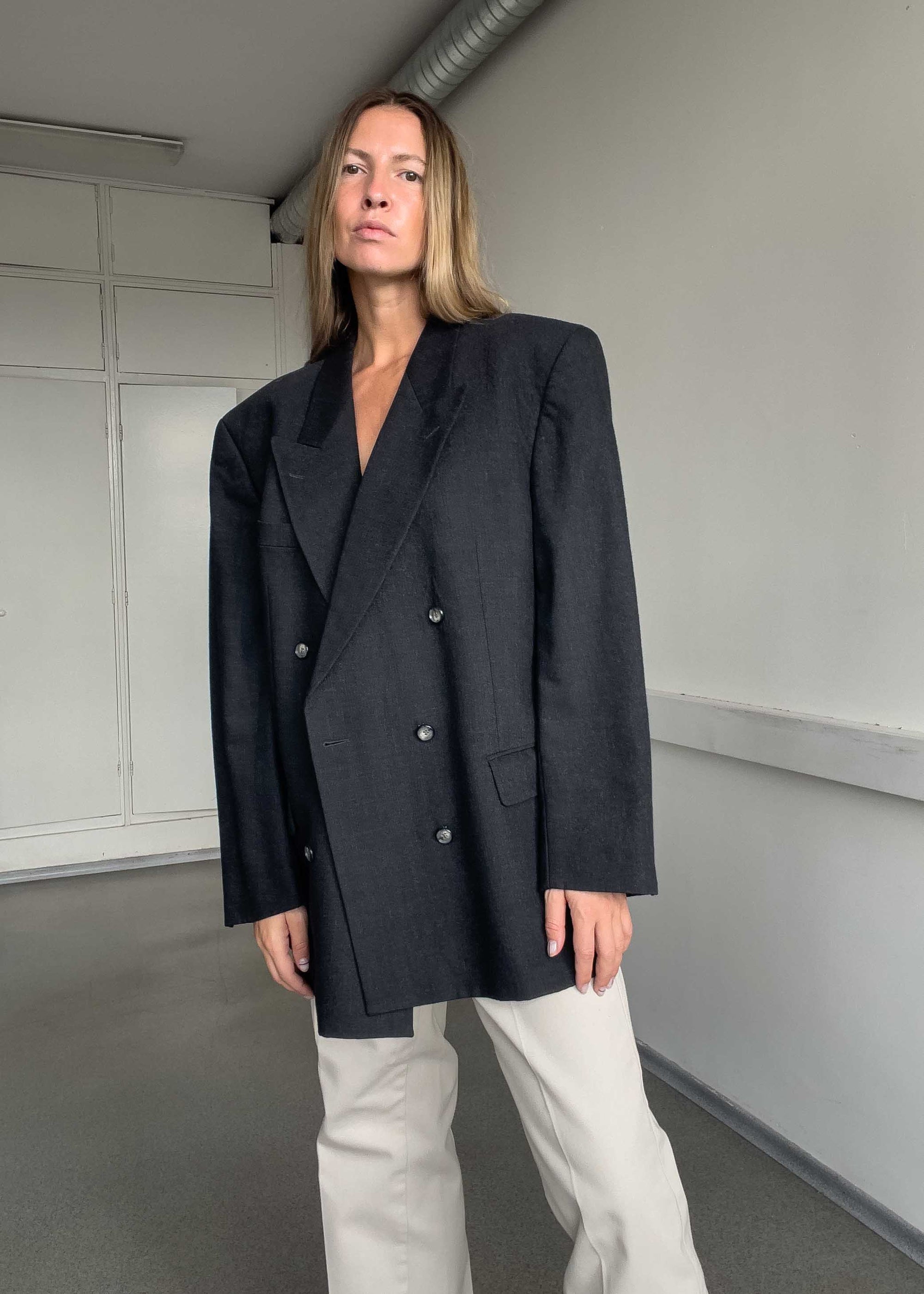 Vintage Grey Oversized Double Breasted Blazer