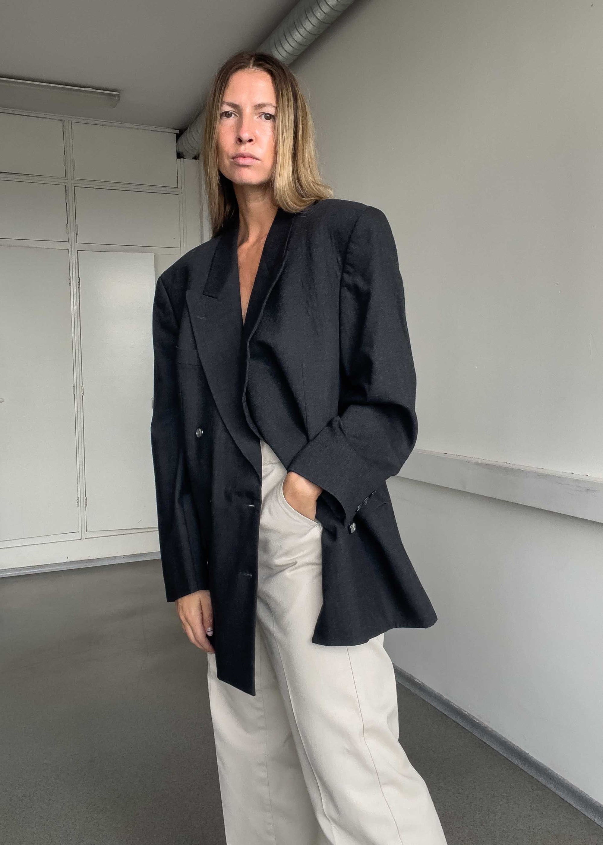 Vintage Grey Oversized Double Breasted Blazer