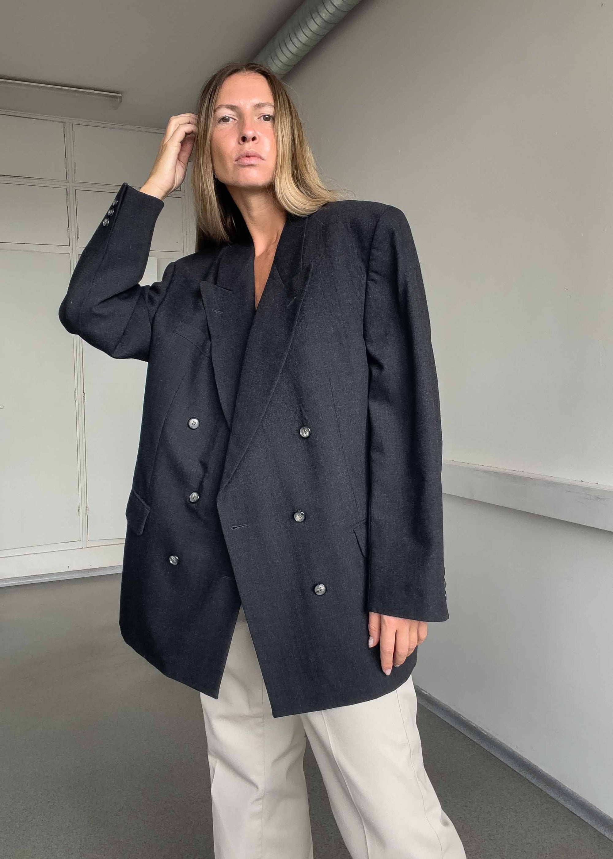 Vintage Grey Oversized Double Breasted Blazer