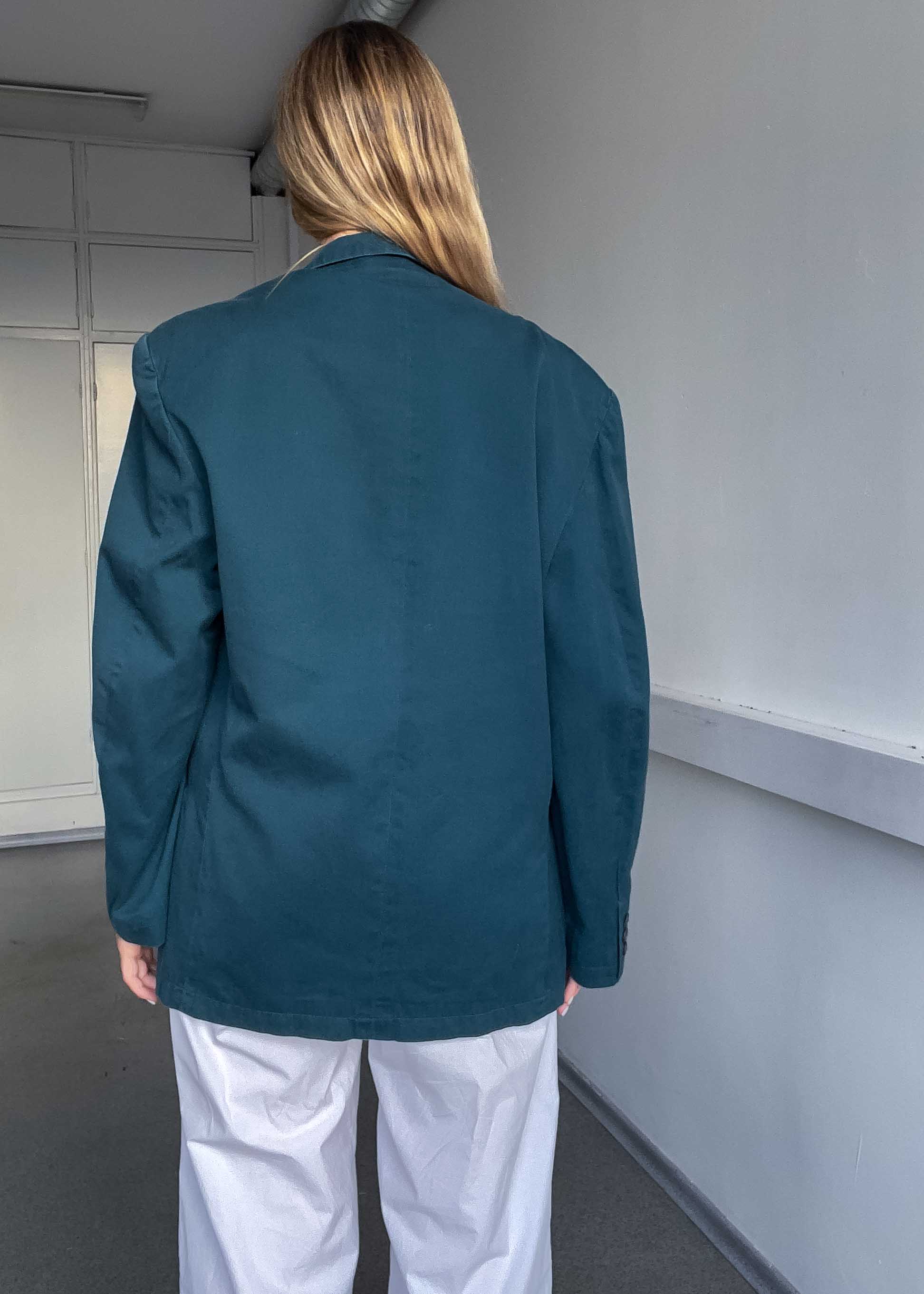 Vintage Bottle Green Oversized Cotton Blazer