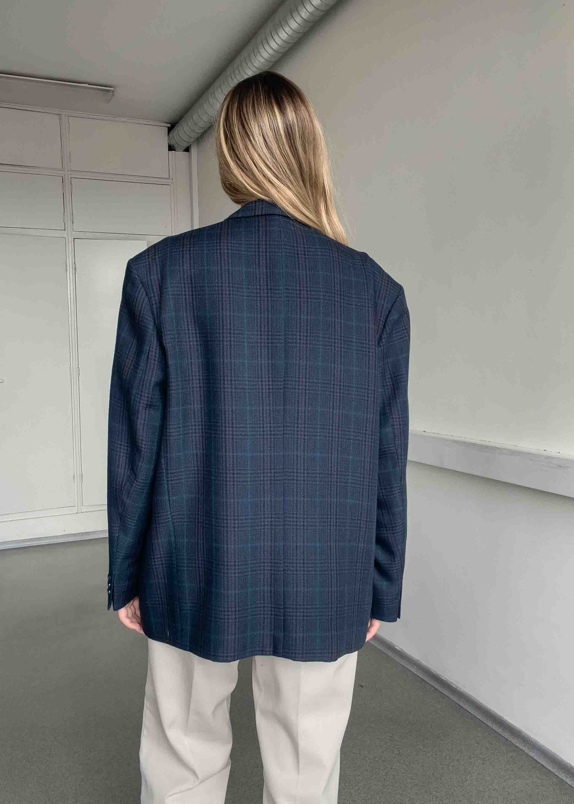 Vintage Blue Checked Oversized Blazer