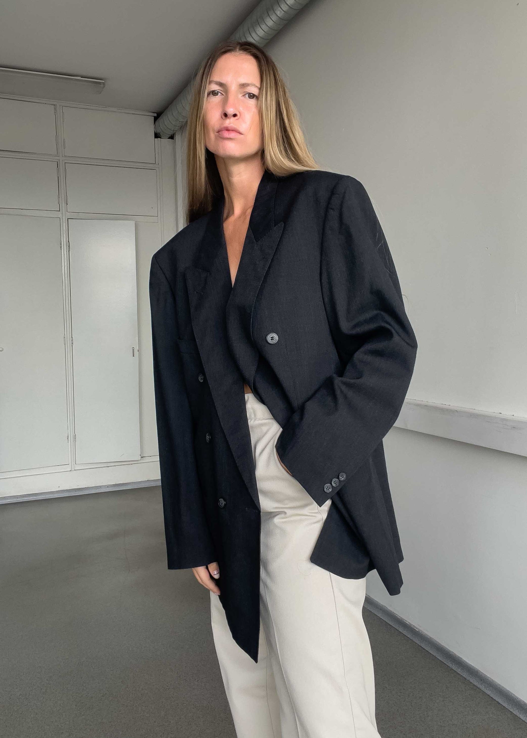 Vintage Grey Oversized Double Breasted Blazer