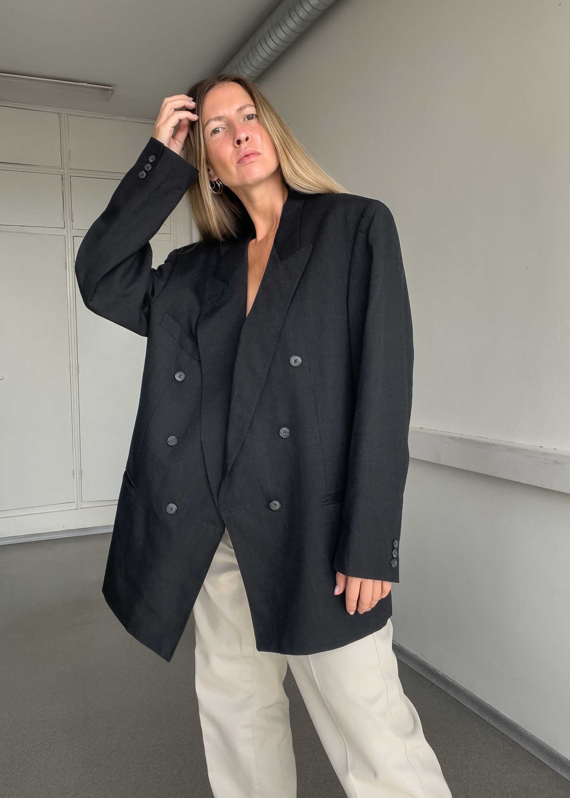 Vintage Grey Oversized Double Breasted Blazer