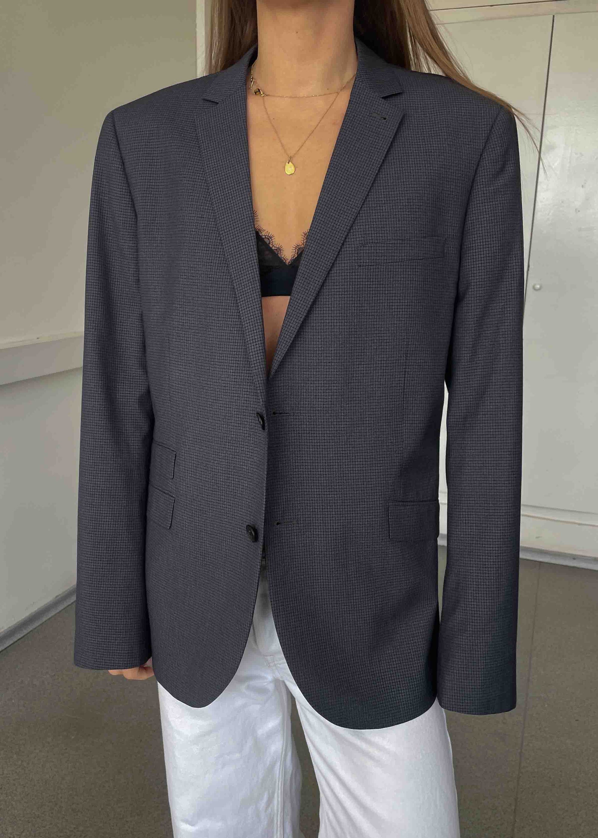 Vintage Grey Checked Smaller Fit Blazer