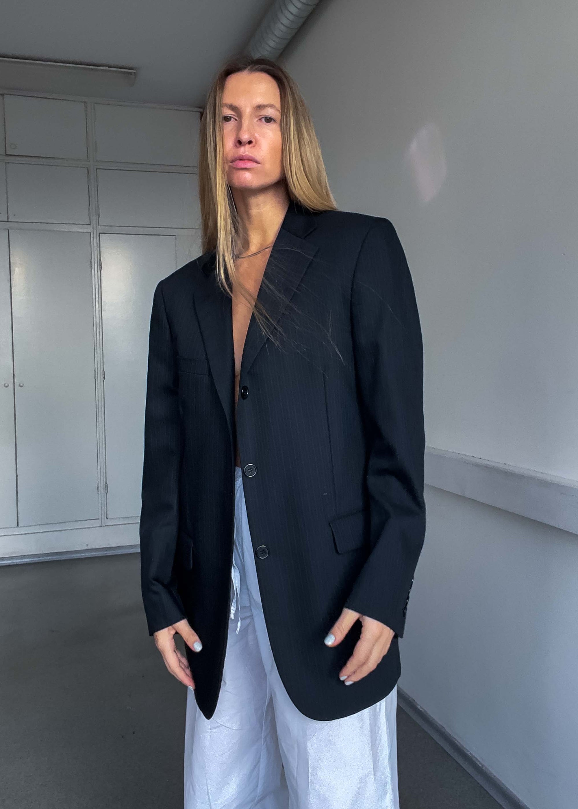 Vintage Black Striped Oversized Blazer