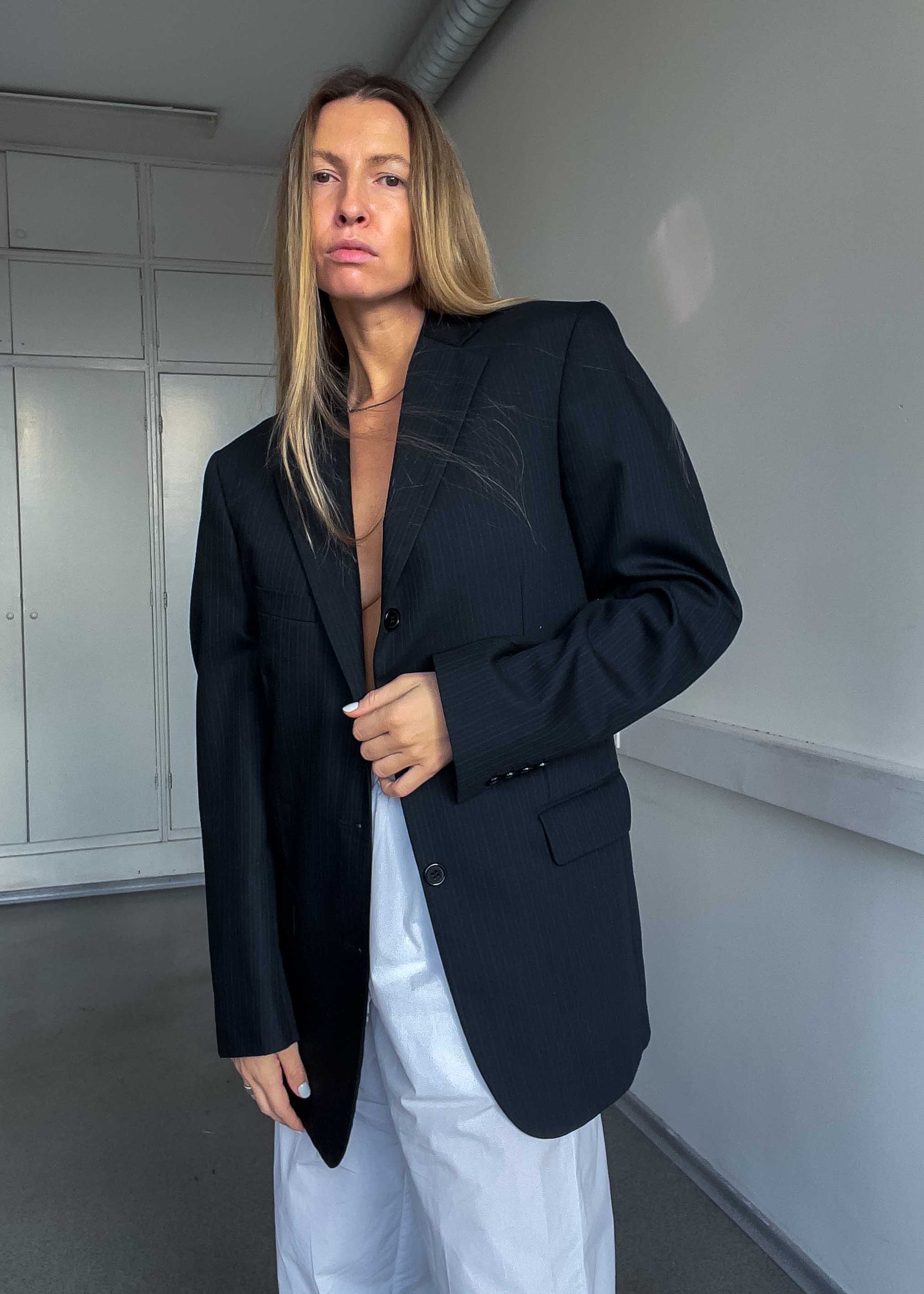 Vintage Black Striped Oversized Blazer