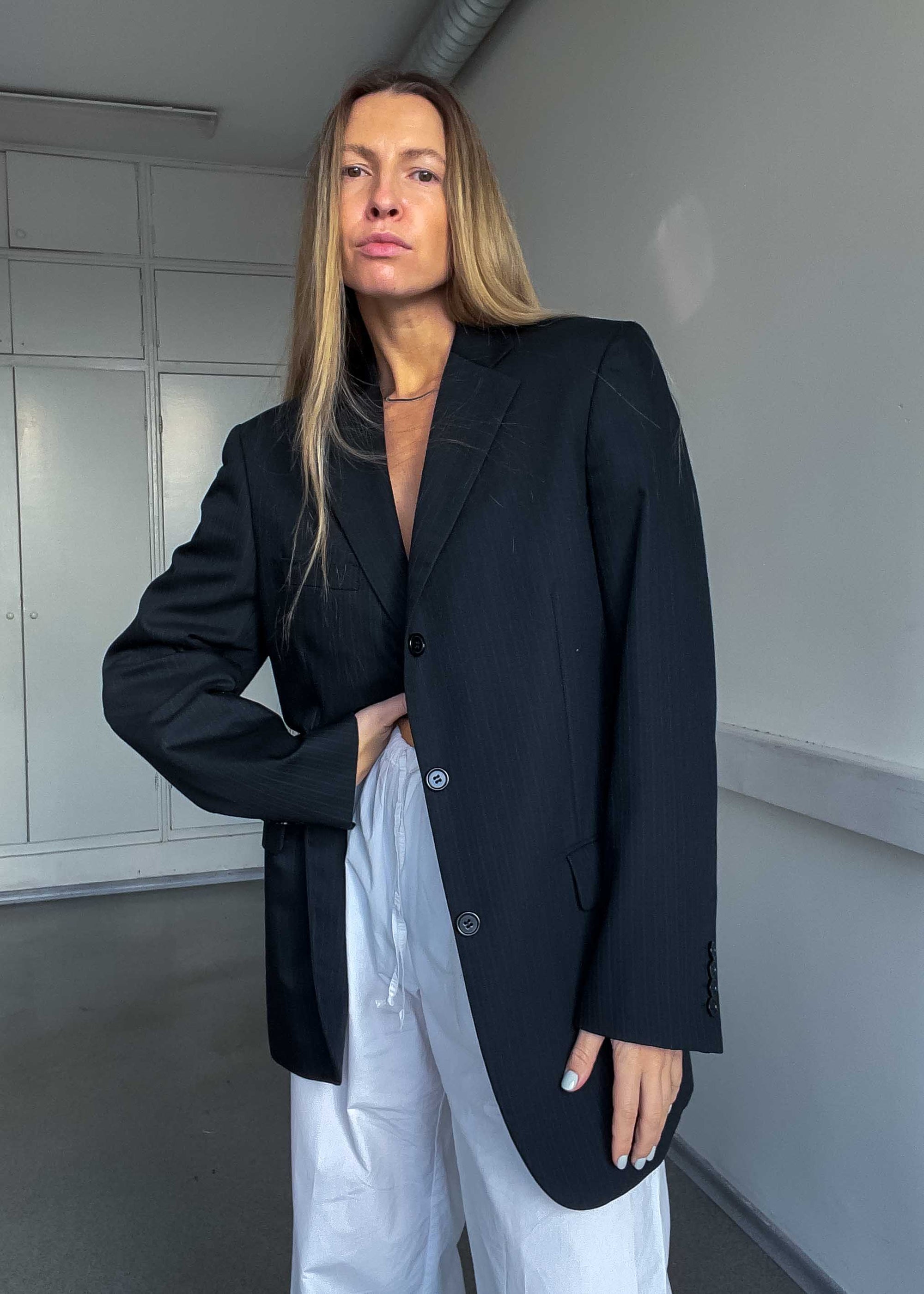 Vintage Black Striped Oversized Blazer