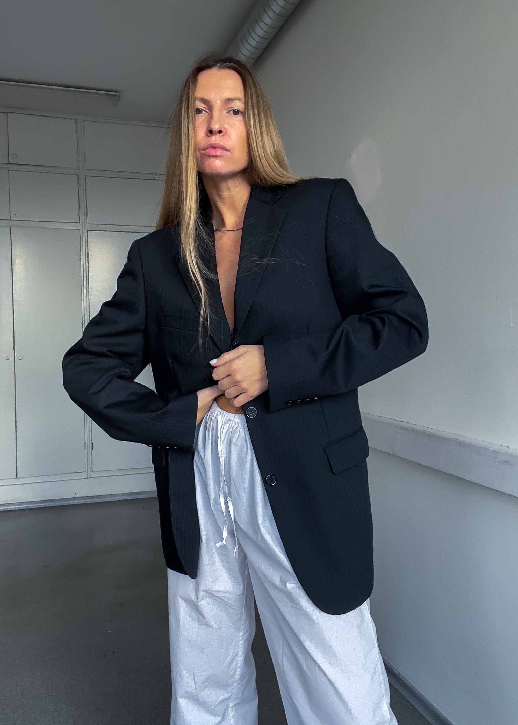 Vintage Black Striped Oversized Blazer