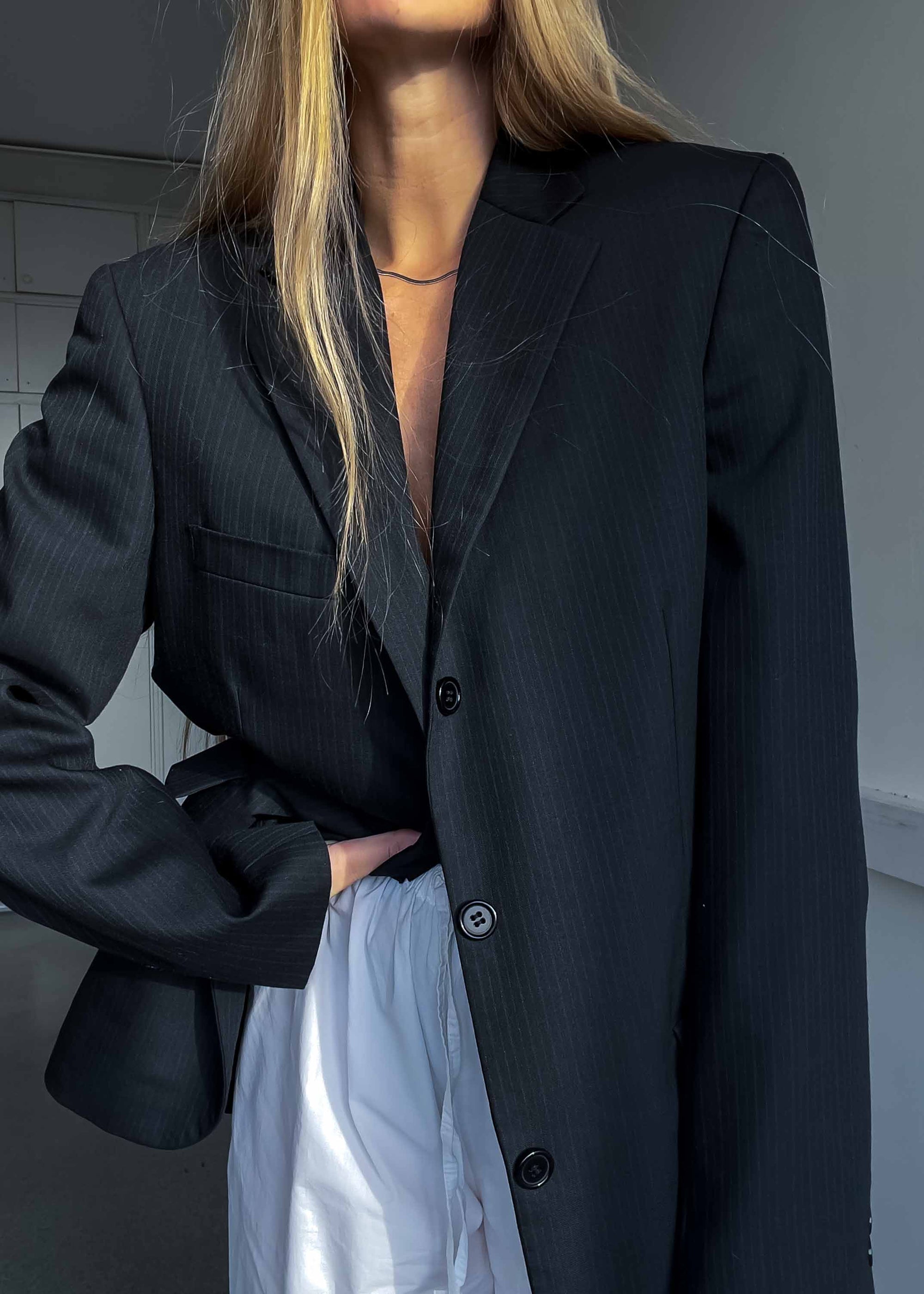 Vintage Black Striped Oversized Blazer