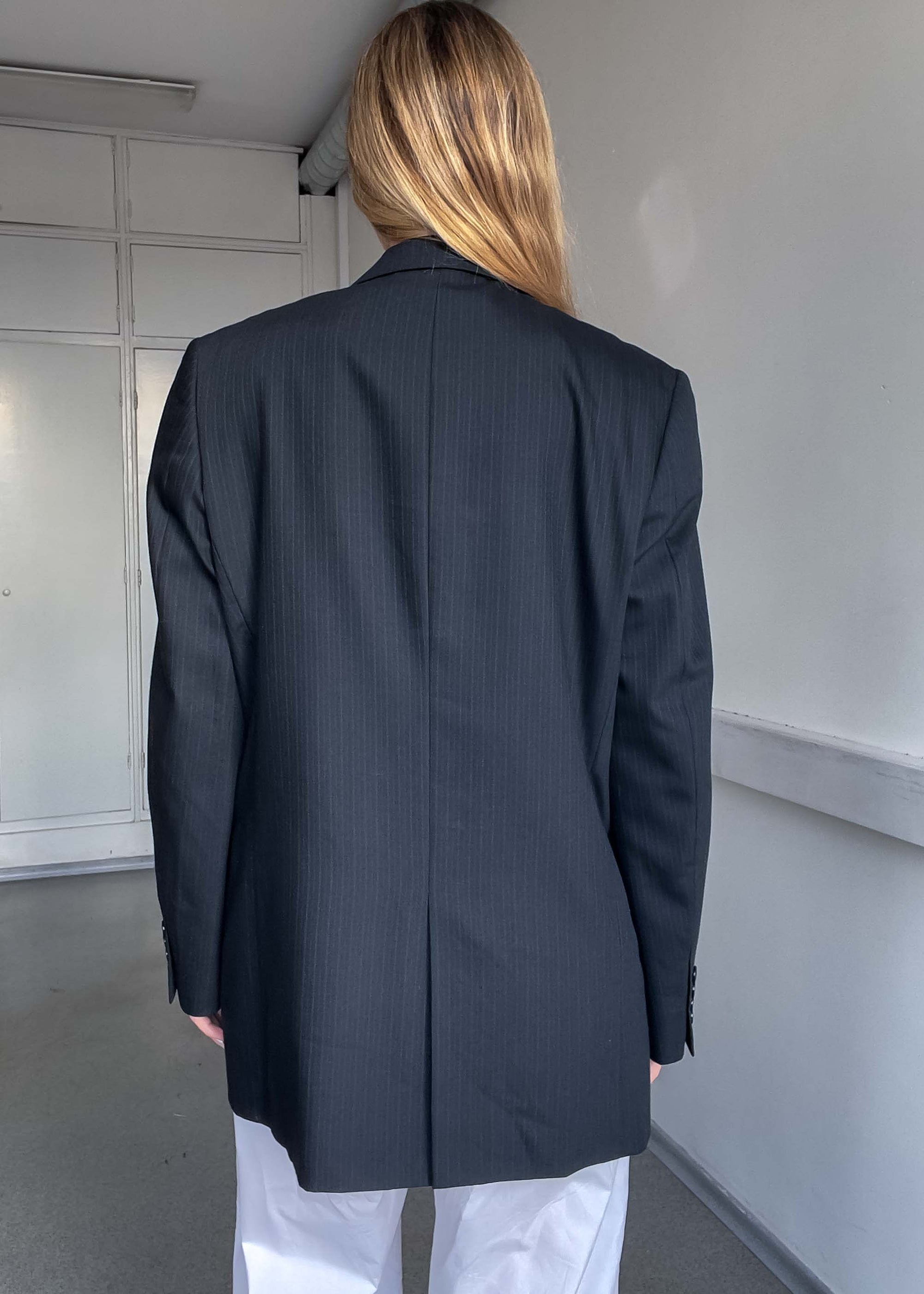 Vintage Black Striped Oversized Blazer