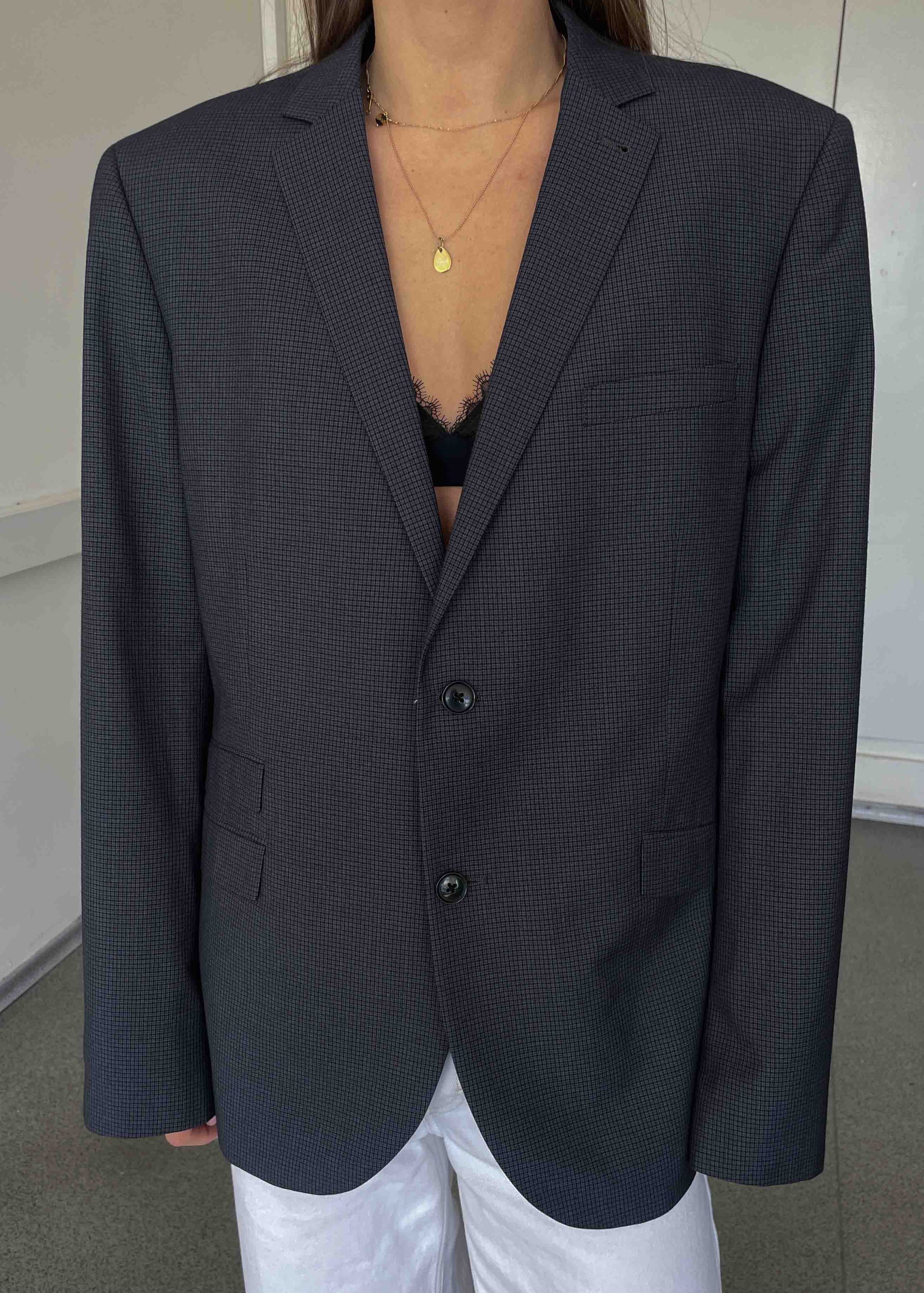 Vintage Grey Checked Smaller Fit Blazer