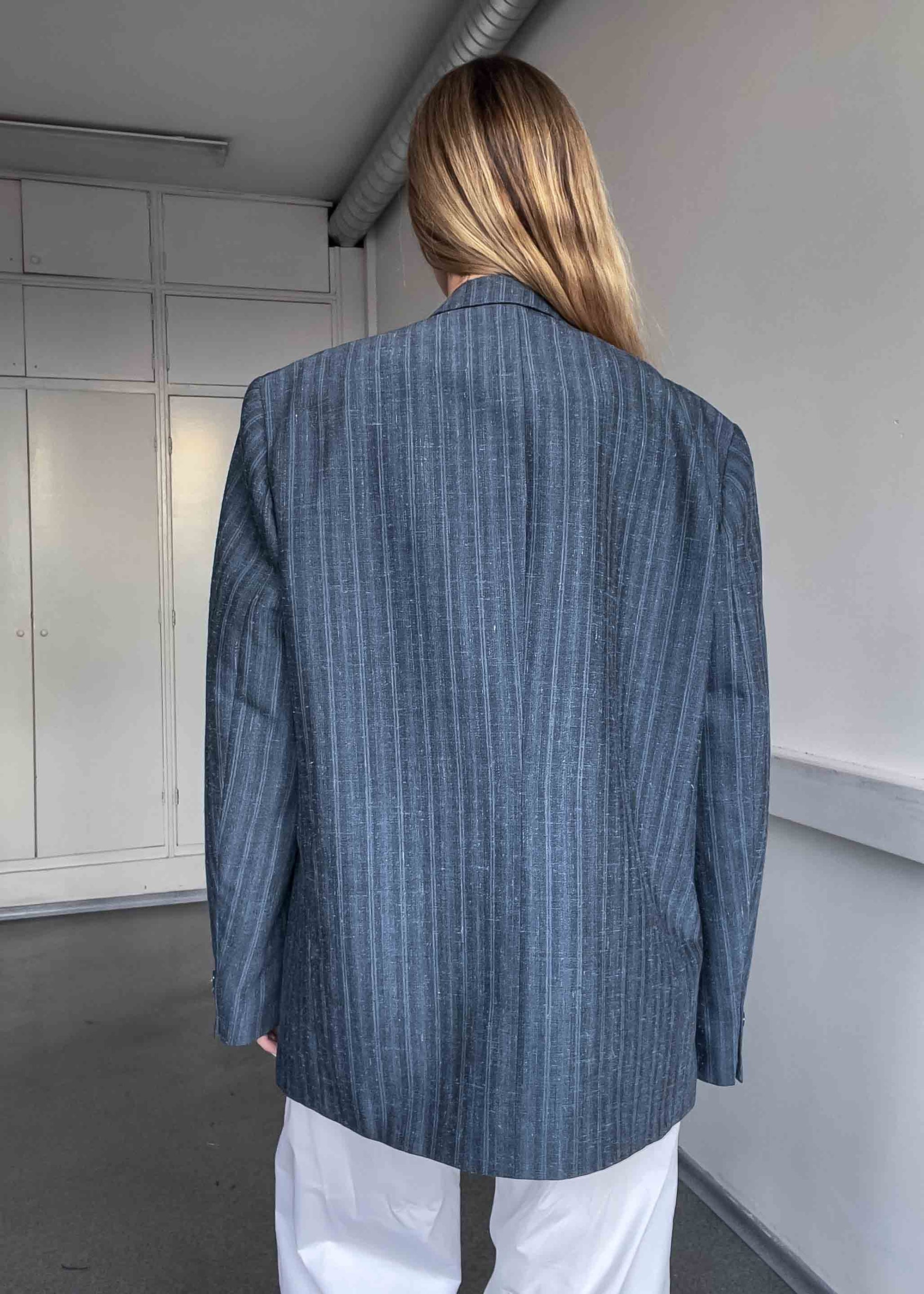 Vintage Grey / Blue Striped Oversized Double Breasted Blazer