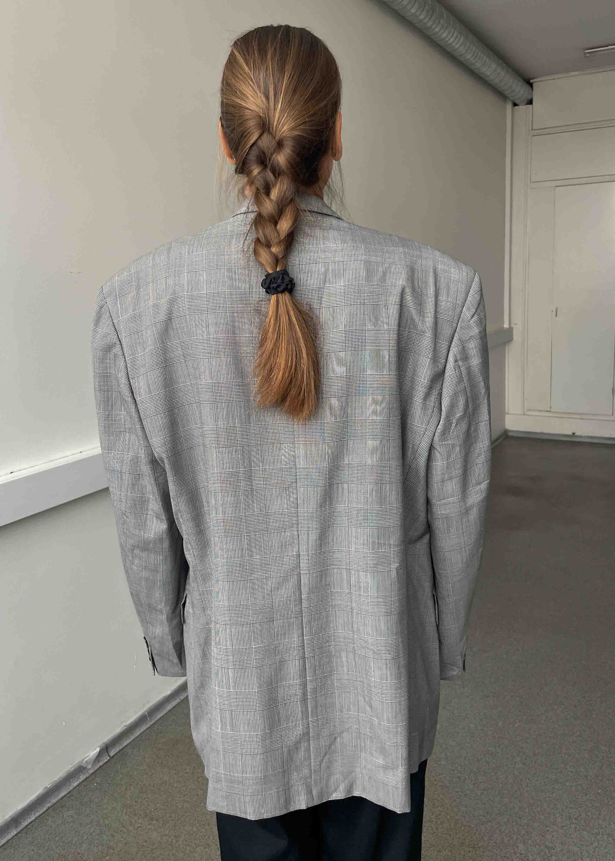 Vintage Grey Checked Oversized Double Breasted Blazer