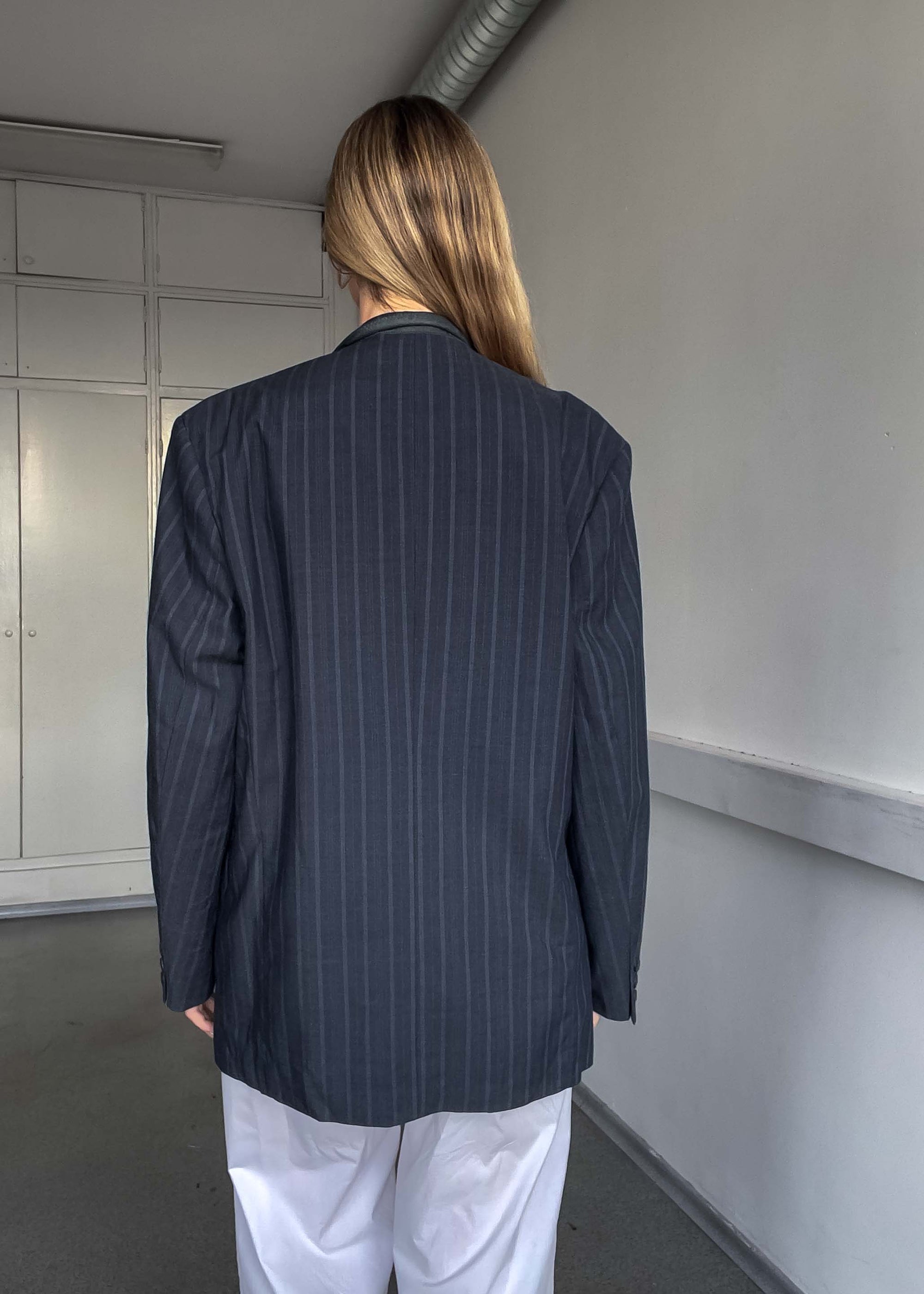 Vintage Grey / Blue Striped Oversized Blazer