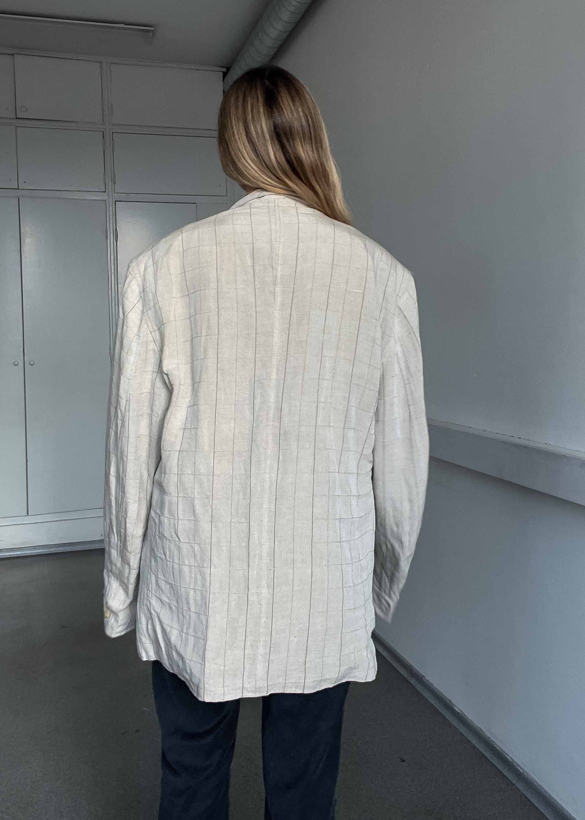 Vintage Beige Linen Blend Oversized Blazer