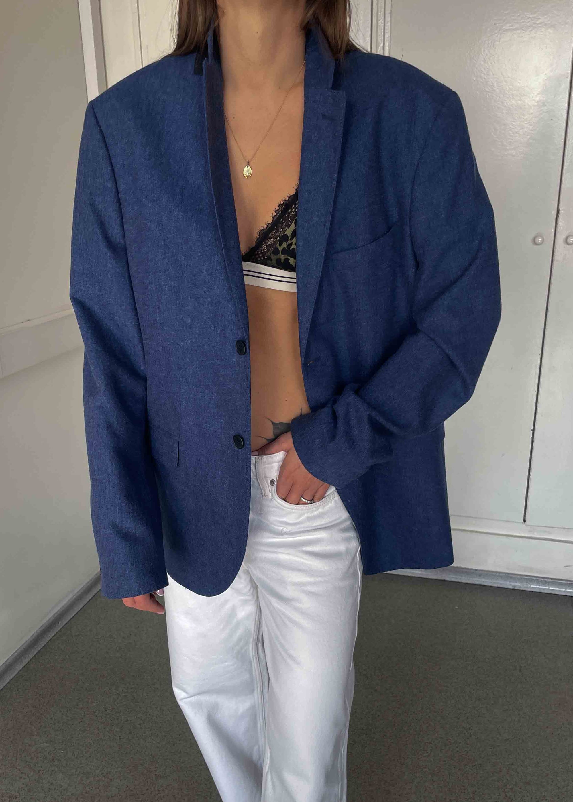 Vintage Blue Patterned Oversized Blazer