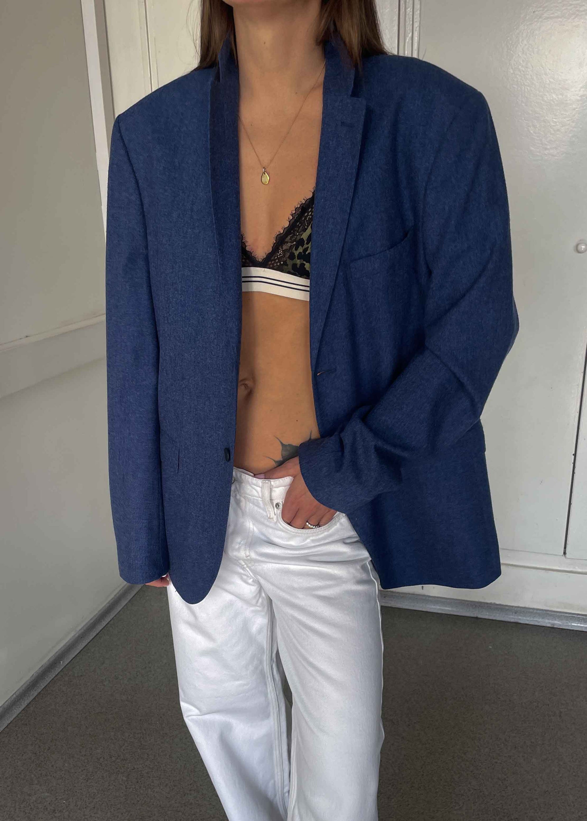 Vintage Blue Patterned Oversized Blazer