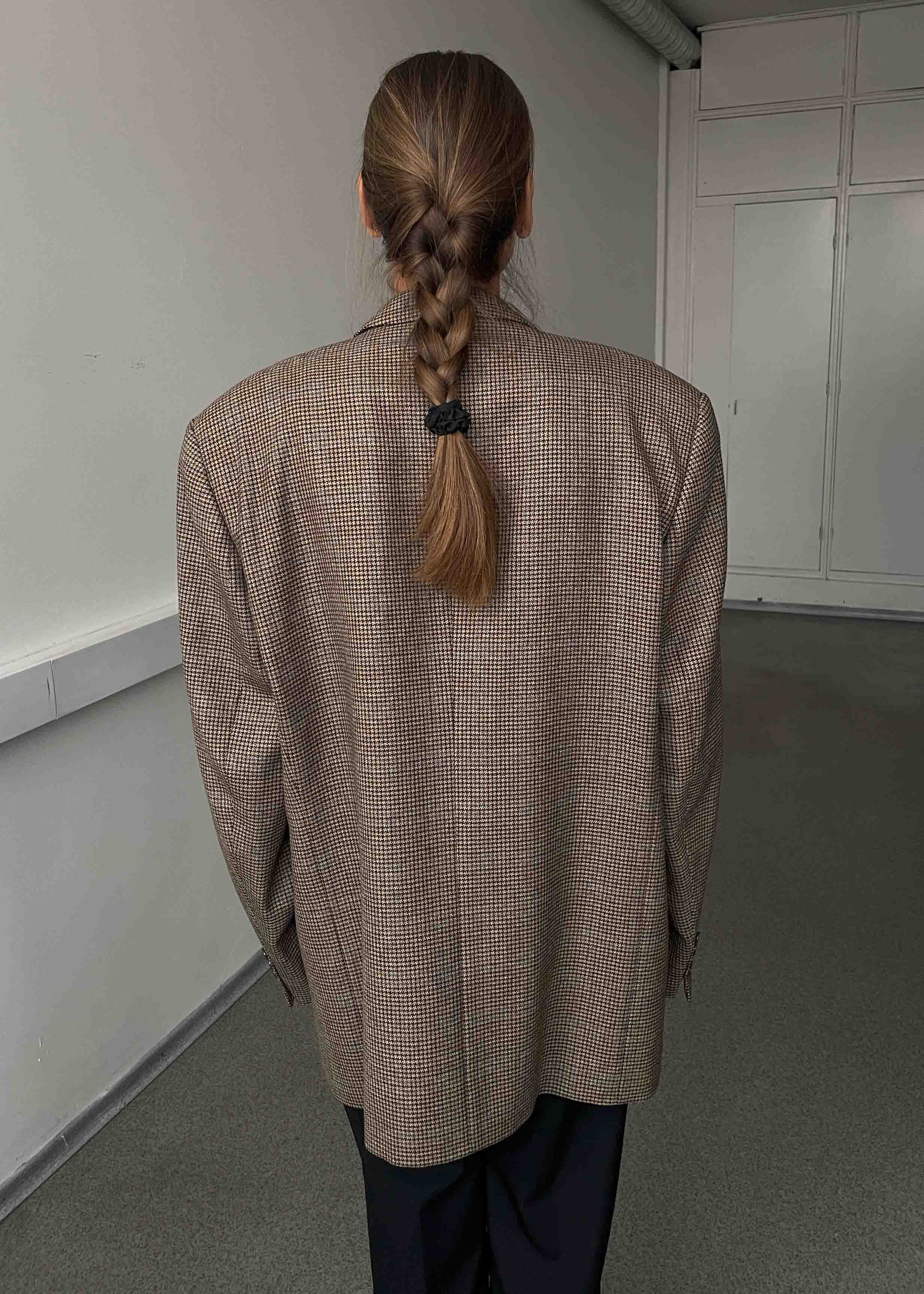 Vintage Brown Dogtooth Print Oversized 100% WOOL Blazer