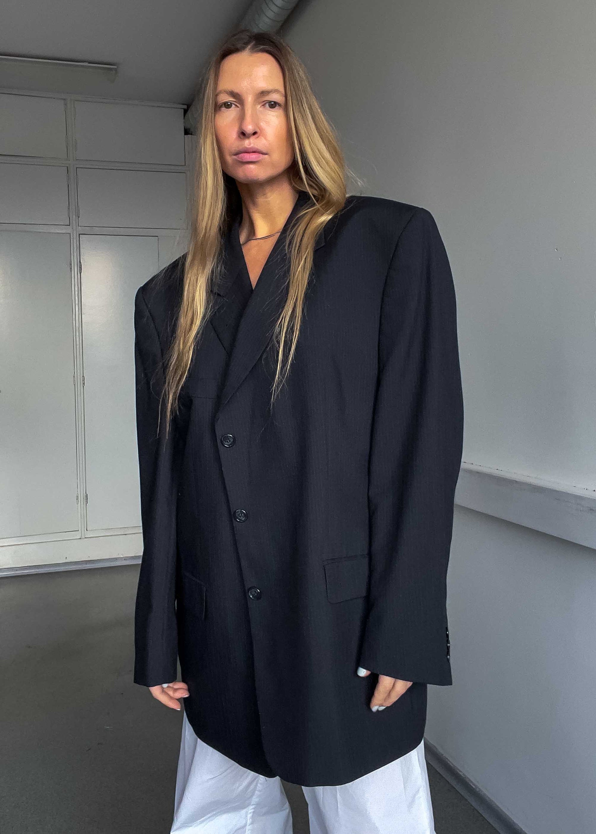 Vintage Black Striped Oversized Blazer