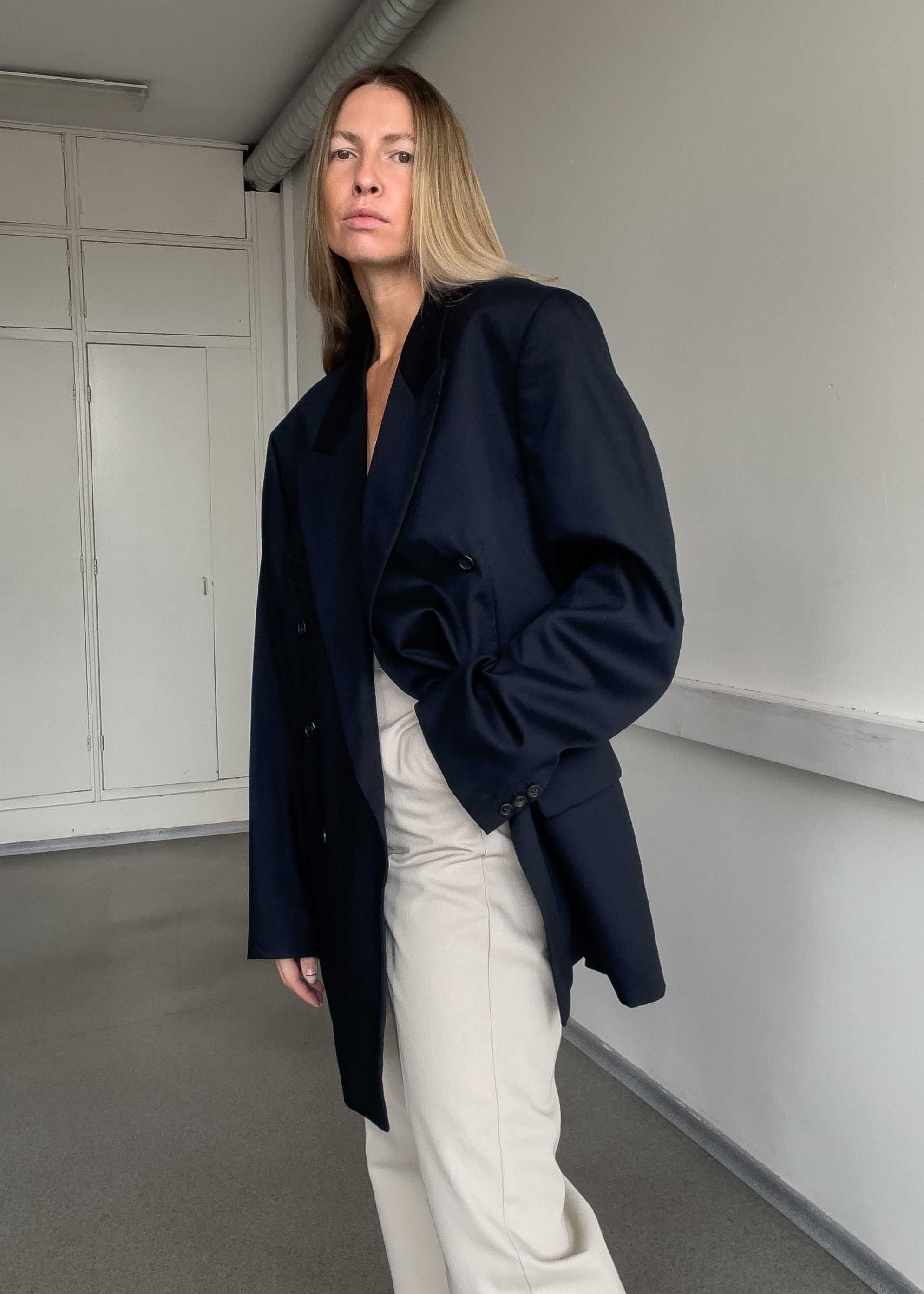 Vintage Blue Oversized Double Breasted Blazer